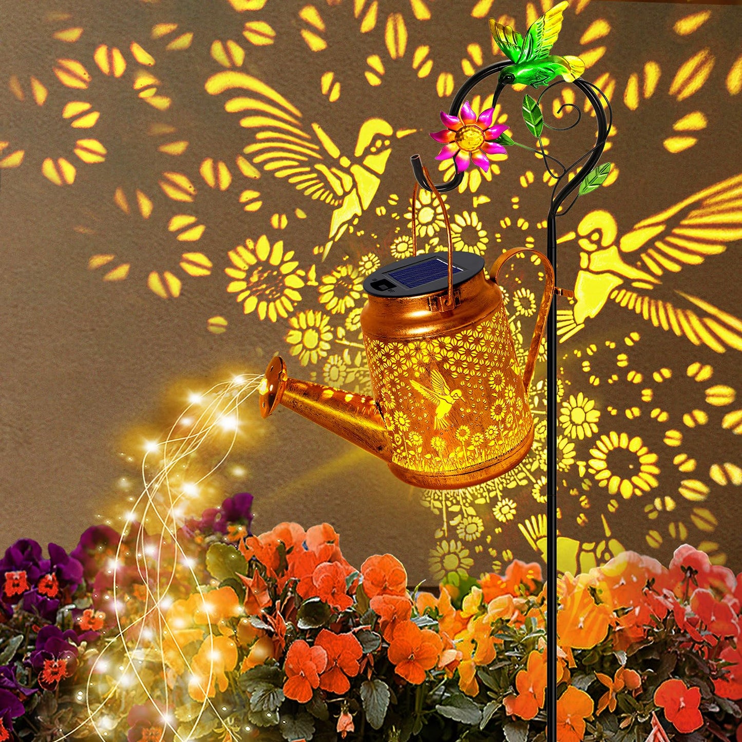 Solar Watering Can Lights, Hummingbird Hanging Lanterns Outdoor, Birthday Gifts for Mom Women Grandma Mother's Day, Waterproof Solar Lights Garden Decor for Outside Yard Art Patio Porch Lawn Backyard