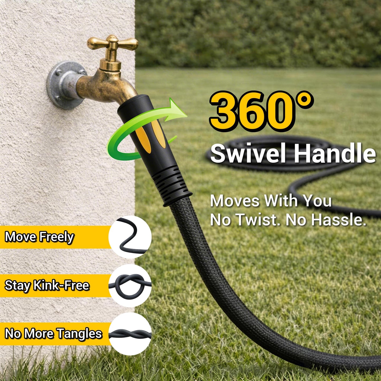 TheFitLife Garden Hose 50 ft - Heavy Duty 50ft Non-Expandable Outdoor Water Hose, Kink Free, Lightweight, Flexible Yet Durable, Ideal for Most Homes, Yards, 1/2 id x 50 feet