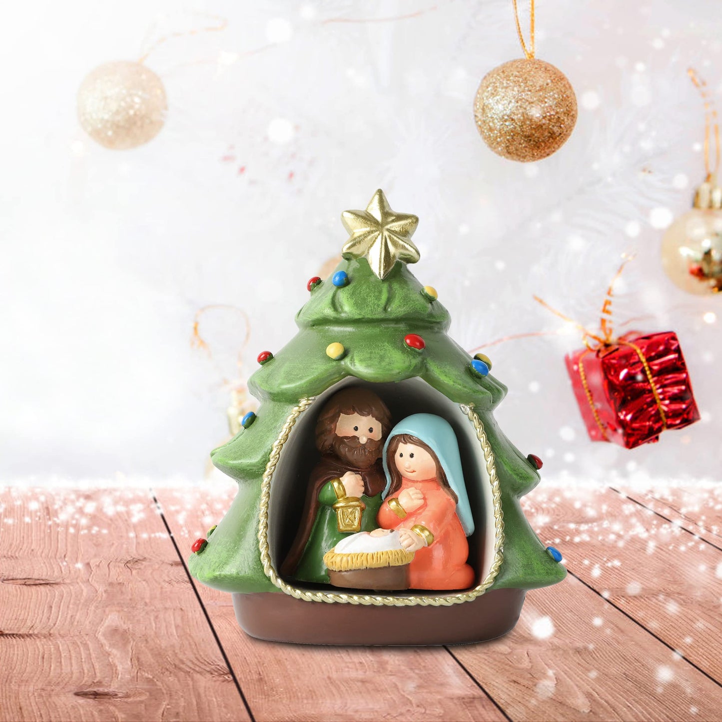 Hodao Nativity Sets for Christmas Indoor Decorations Holy Family Nativity Scene for Xmas Decor Gifts - Christmas Party Home Decorations(Green)
