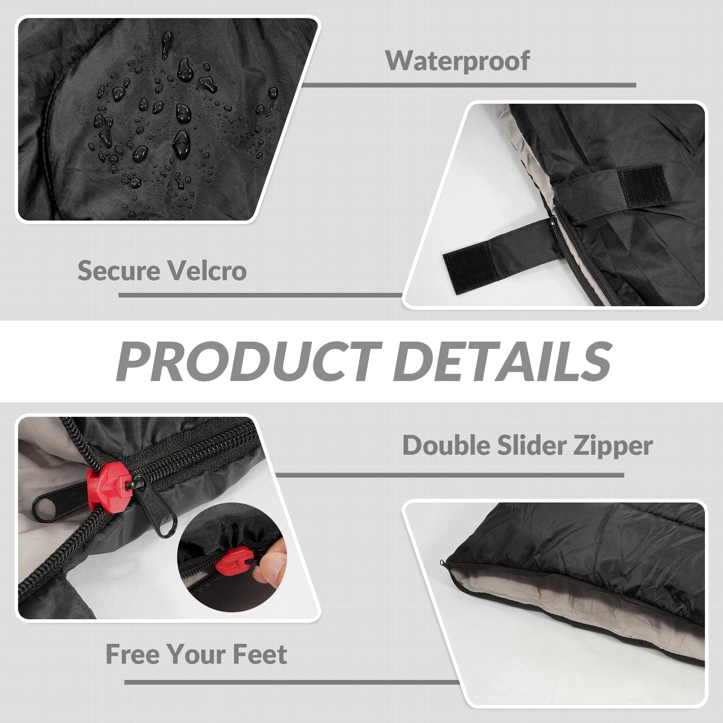 Elevon Double Sleeping Bag with 2 Pillows for Adults, Black