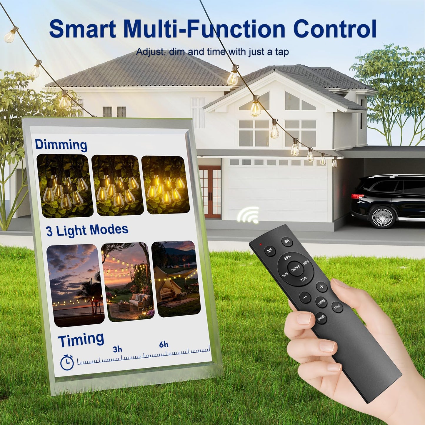 Sikitul Outdoor String Lights 50FT with 18+1 Shatterproof LED Bulbs, Remote Control Dimmable Patio Lights, Waterproof Hanging Edison Light for Backyard Garden Pergola, Timer & 3 Modes