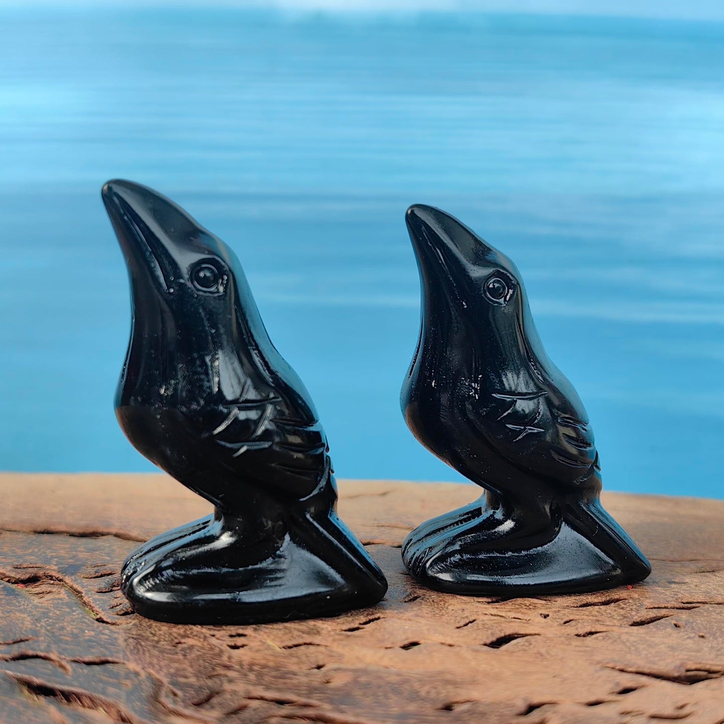 2" Natural Obsidian Flame Stone Crystal Raven Statue Healing Crystal Handmade Sculpture Guardian Pocket Statues Reiki Bird Meditation Office Home Decoration Gift (Obsidian)