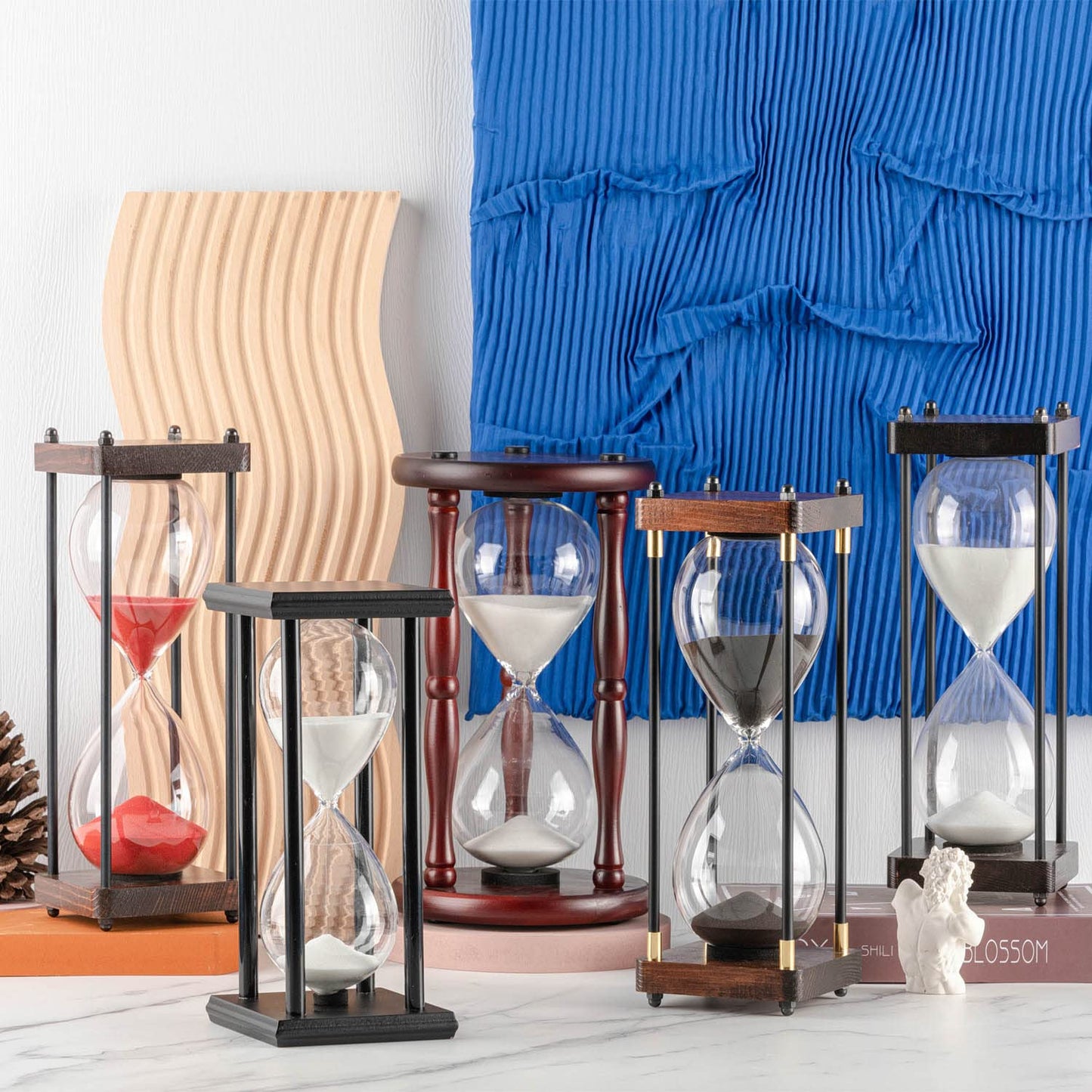 Large Hourglass Timer 60 Minute, Decorative Black Frame Sandglass with White Sand