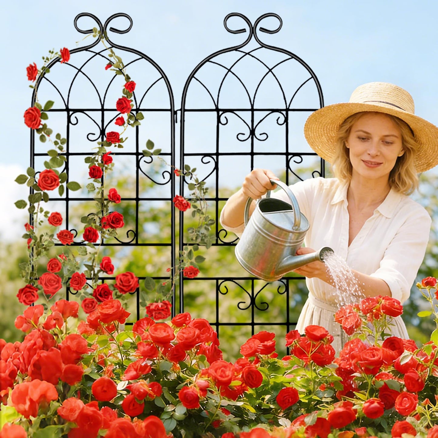 YOBAZAN 2 Pack 71" x 20" Garden Trellis for Climbing Plants, Heavy Duty Metal Plant Support for Outdoor Roses, Vines, Flowers, Vegetables, Black
