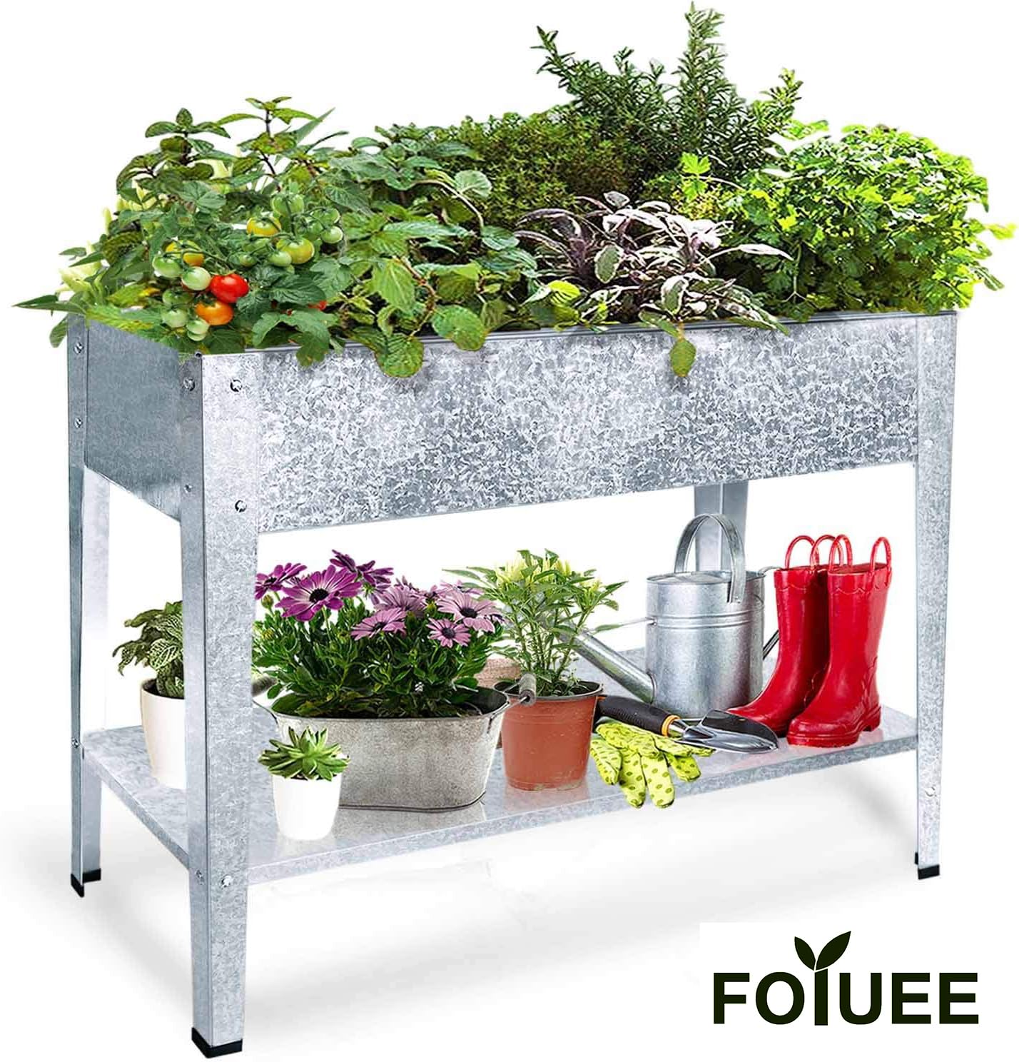 FOYUEE Galvanized Raised Garden Bed for Vegetables Elevated Planter Box with Legs Outdoor Patio Apartment Herb Container Metal
