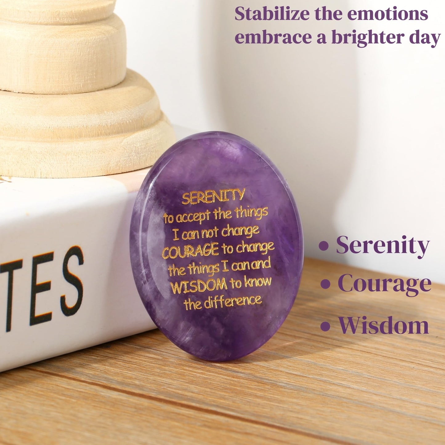 QINJIEJIE Amethyst Crystals Serenity Prayer Thinking of You Gifts Worry Stones Relief Items You Got This Inspirational for Friends Encouragement Sobriety Gifts for Women Men Stocking Stuffers