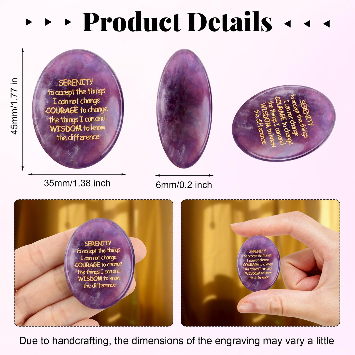 QINJIEJIE Amethyst Crystals Serenity Prayer Thinking of You Gifts Worry Stones Relief Items You Got This Inspirational for Friends Encouragement Sobriety Gifts for Women Men Stocking Stuffers