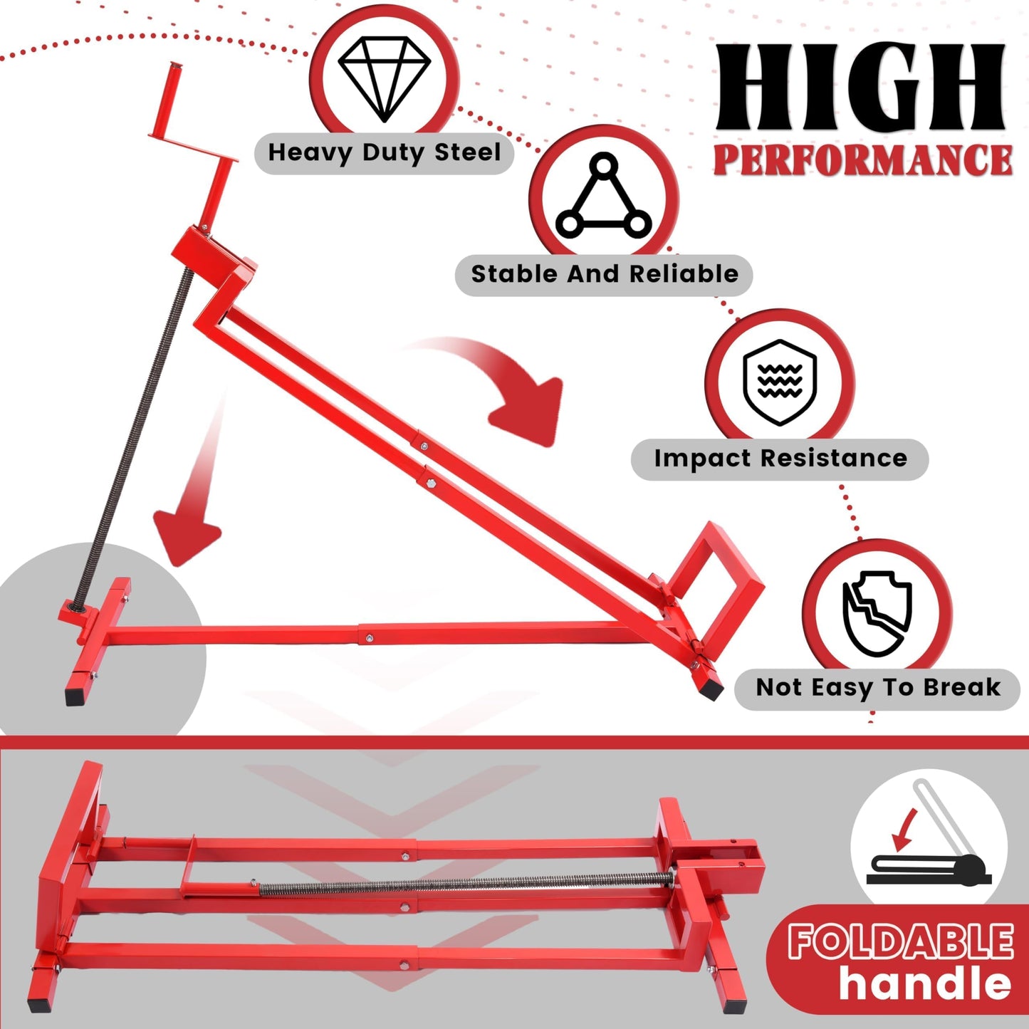 HECASA Lawn Mower Lift Jack 882lbs Universal Fit for Ride on Lawn Mowers & Garden Tractors Adjustable Telescopic Maintenance Jack Lifting Platform with Manual Handle Red Steel Powder Coated