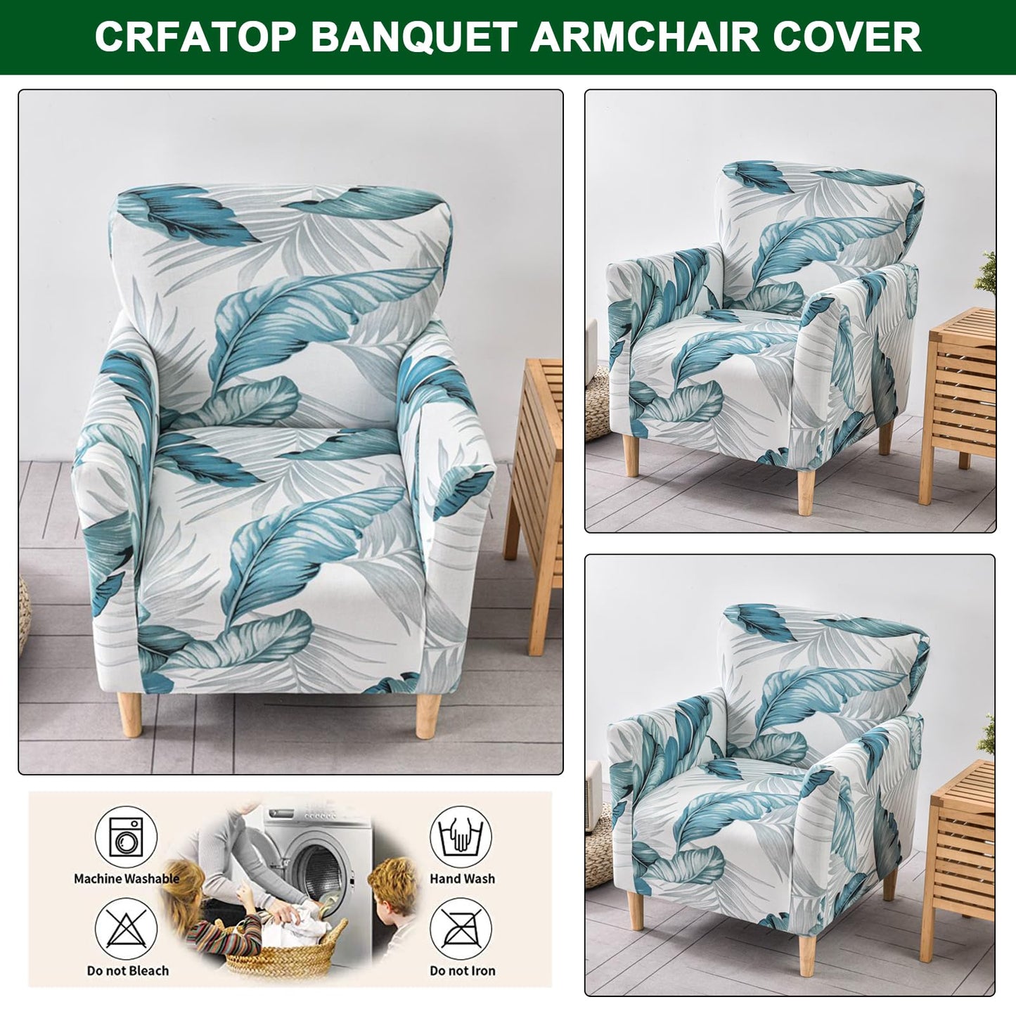 CRFATOP Printed Stretch Chair Slipcovers with Arms for Living Room 1 Piece Accent Chair Covers Soft Banquet Chair Covers Saucer Armchair Furniture Protector Office Reception Reading Sofa,A17
