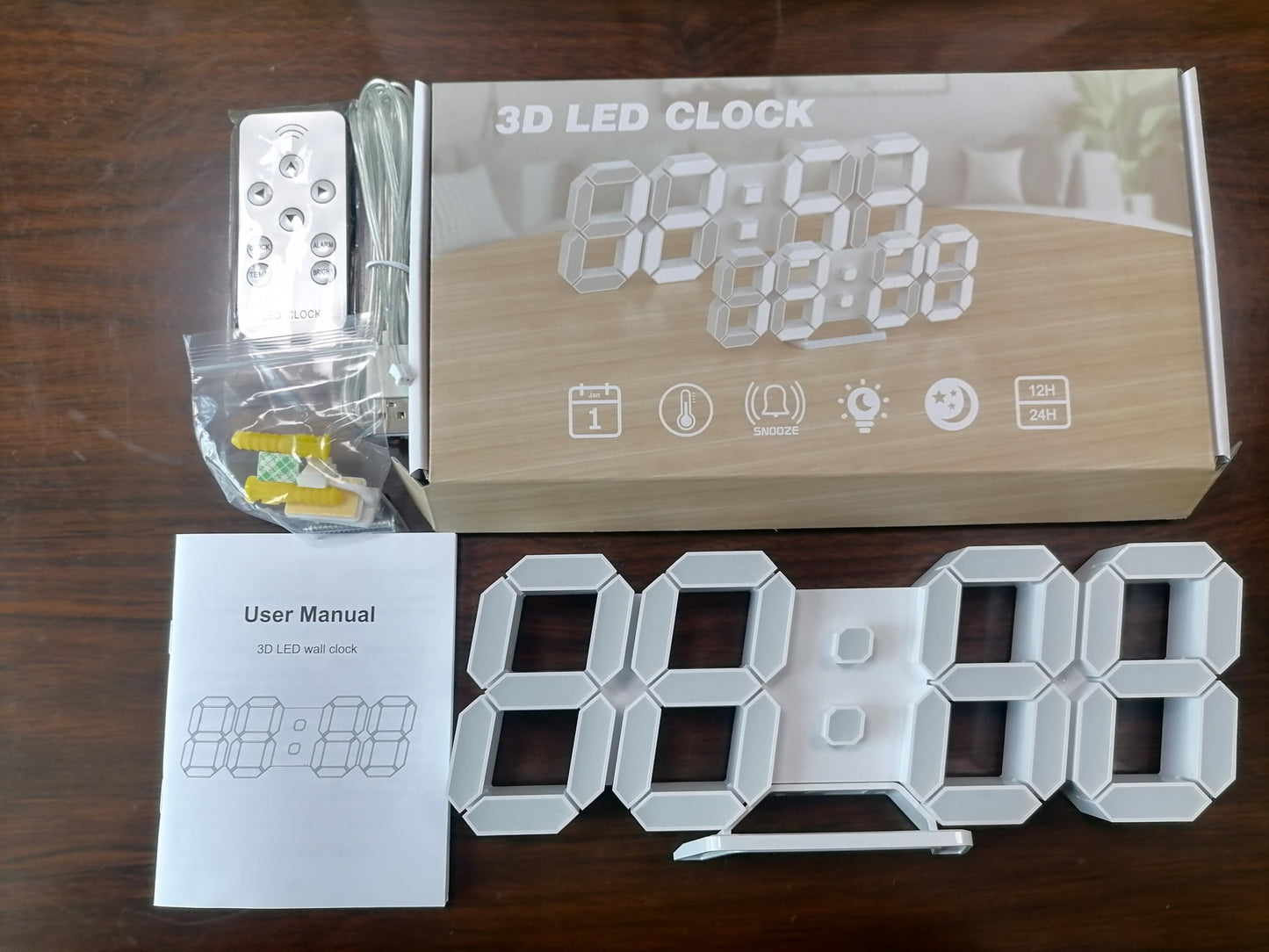 EDUP HOME 3D LED Digital Wall Clock/Desk Alarm Clock with Remote Control for Kitchen Bedroom Office, 9.7" LED Night Light Decor Clock Adjust Brightness 12H/24H Time Date Temperature, Great Gift