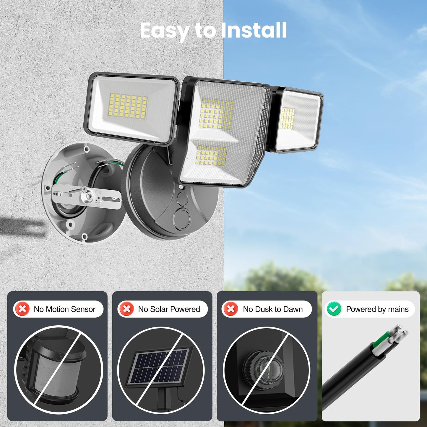omibee 70W 7000LM LED Flood Lights Outdoor, Switch Controlled Security Lights with 4 Heads, Adjustable Heads, 6500K Daylight IP65 Waterproof Outside Wall Light for Backyard, Yard, Garage, Patio