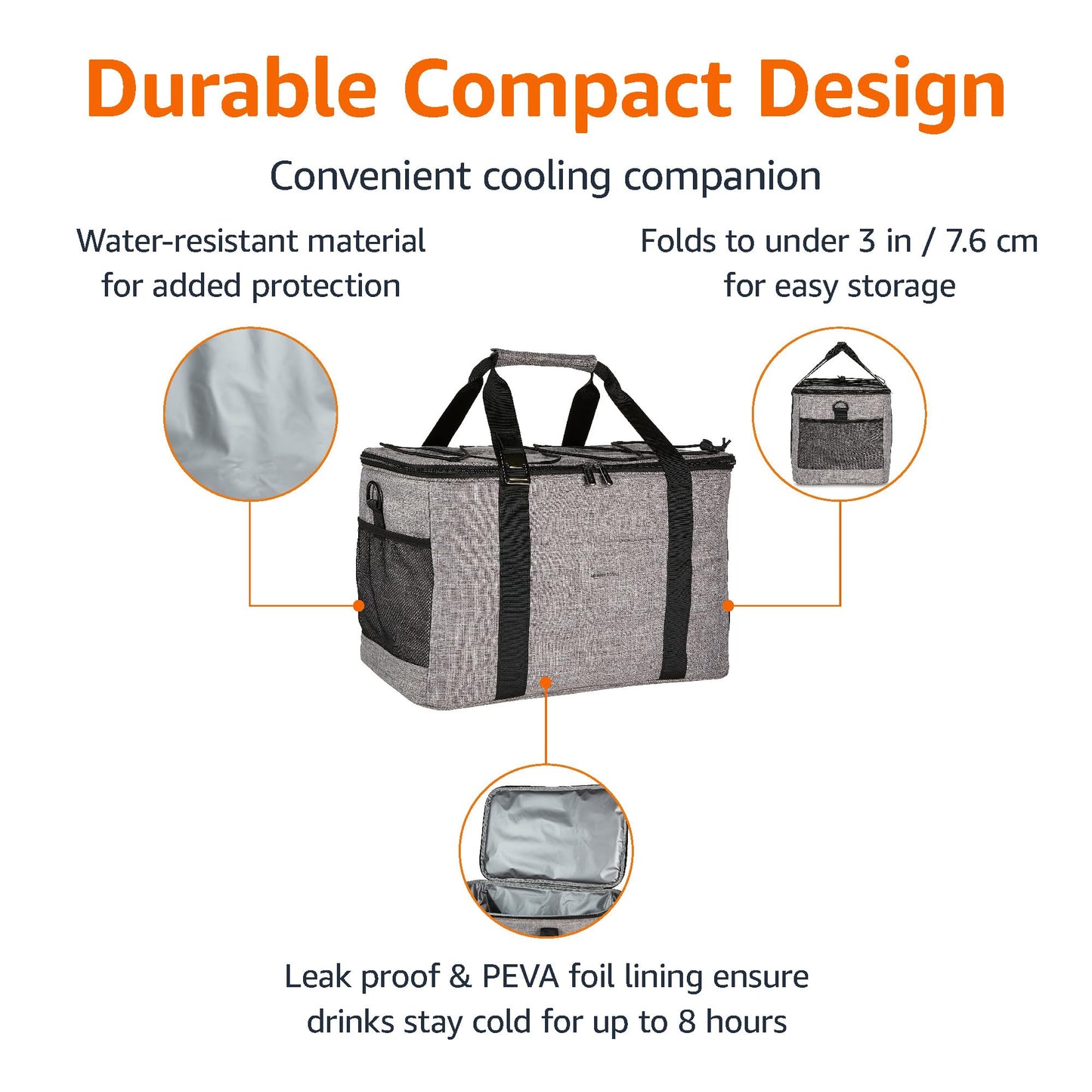 Amazon Basics Soft Insulated Leak-Proof Cooler Bag, Reusable, Portable, Keeps Cold, 50 Can Capacity, Gray