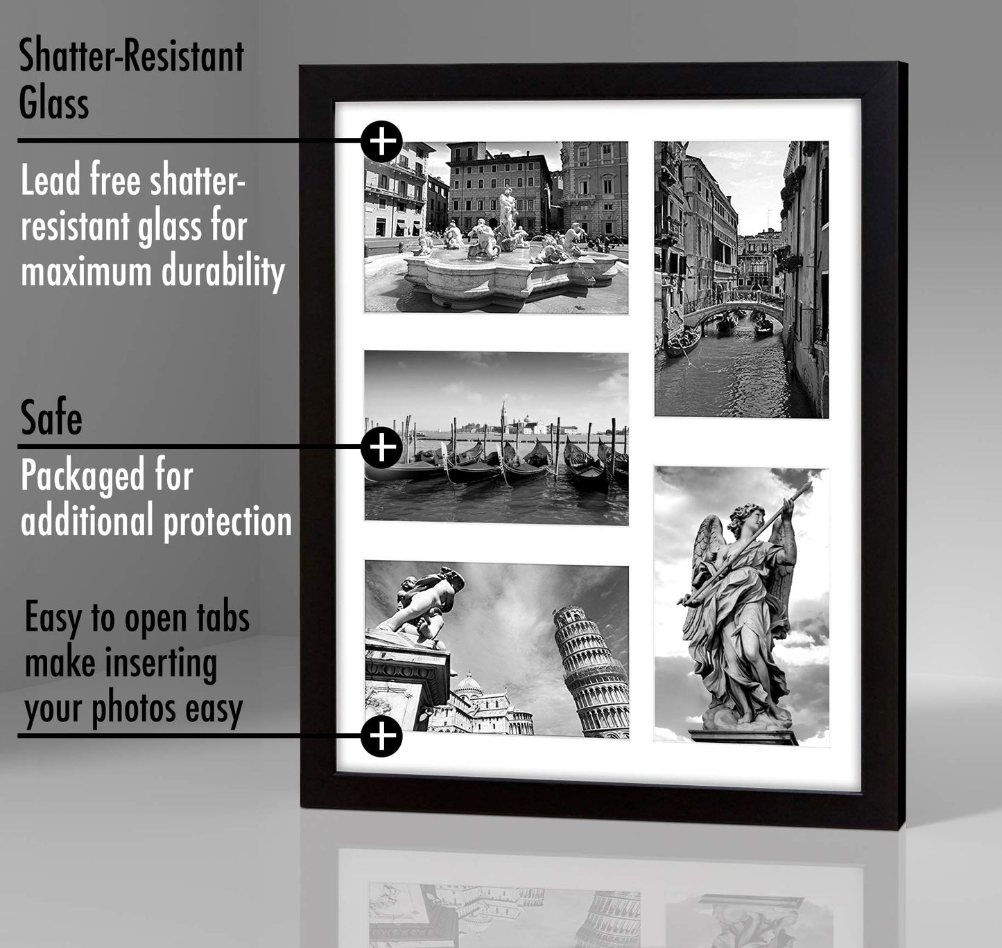 Americanflat 4x6 Collage Picture Frame with Shatter-Resistant Glass - Fits Five 4x6 Photos or Use as One 11x14 Picture Frame - Signature Collection - Collage Frames for Wall Display - Black