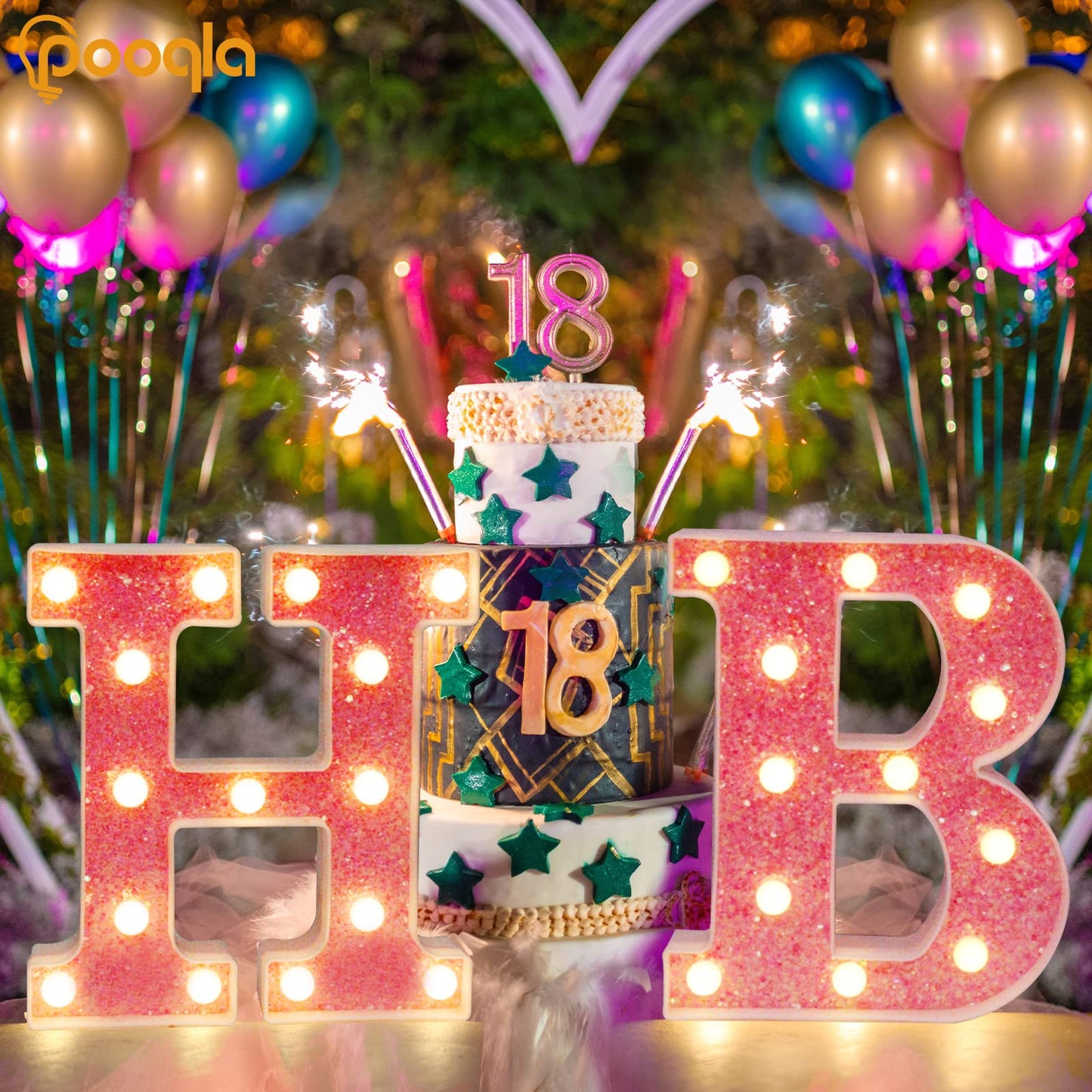 Pooqla LED Marquee Letter Lights, Light Up Pink Letters Glitter Alphabet Letter Sign Battery Powered for Night Light Birthday Party Wedding Girls Gifts Home Bar Christmas Decoration, Pink Letter A
