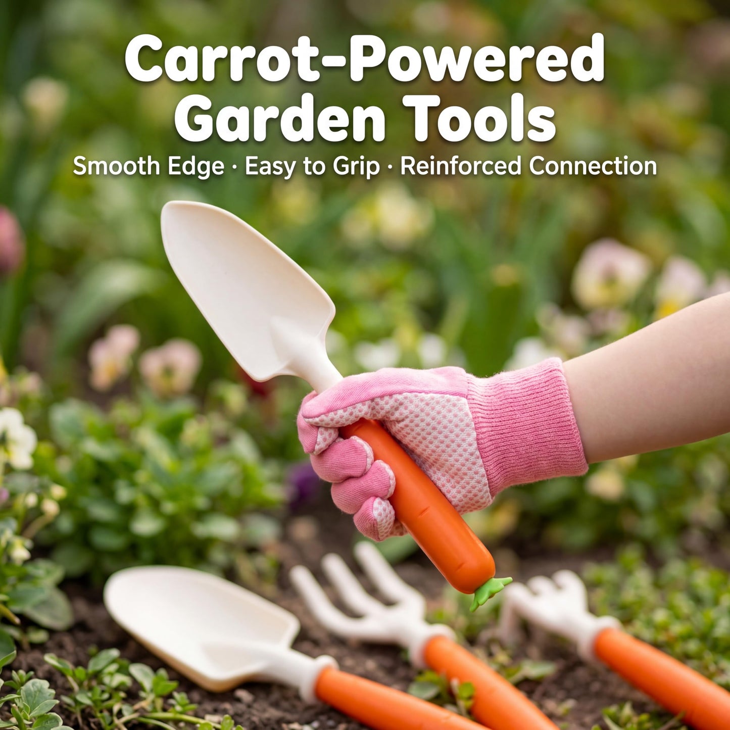Kids Gardening Outdoor Tools Set with Adorable Sun Protective Hat & Bunny Apron, Carrot-Shaped Shovel Rake Trowel, Garden Kit for Toddlers Ages 3-8, Spring Birthday Gift