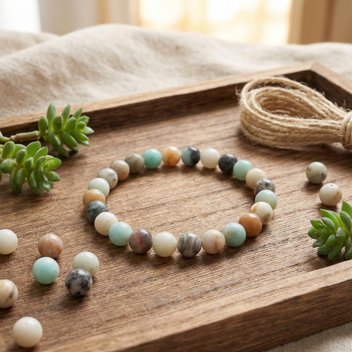 Yochus 60pcs Polish Amazonite Beads，6mm Healing Power Natural Stone Round Loose Gemstone Beads for Jewelry Making Earring Necklace DIY Crafts