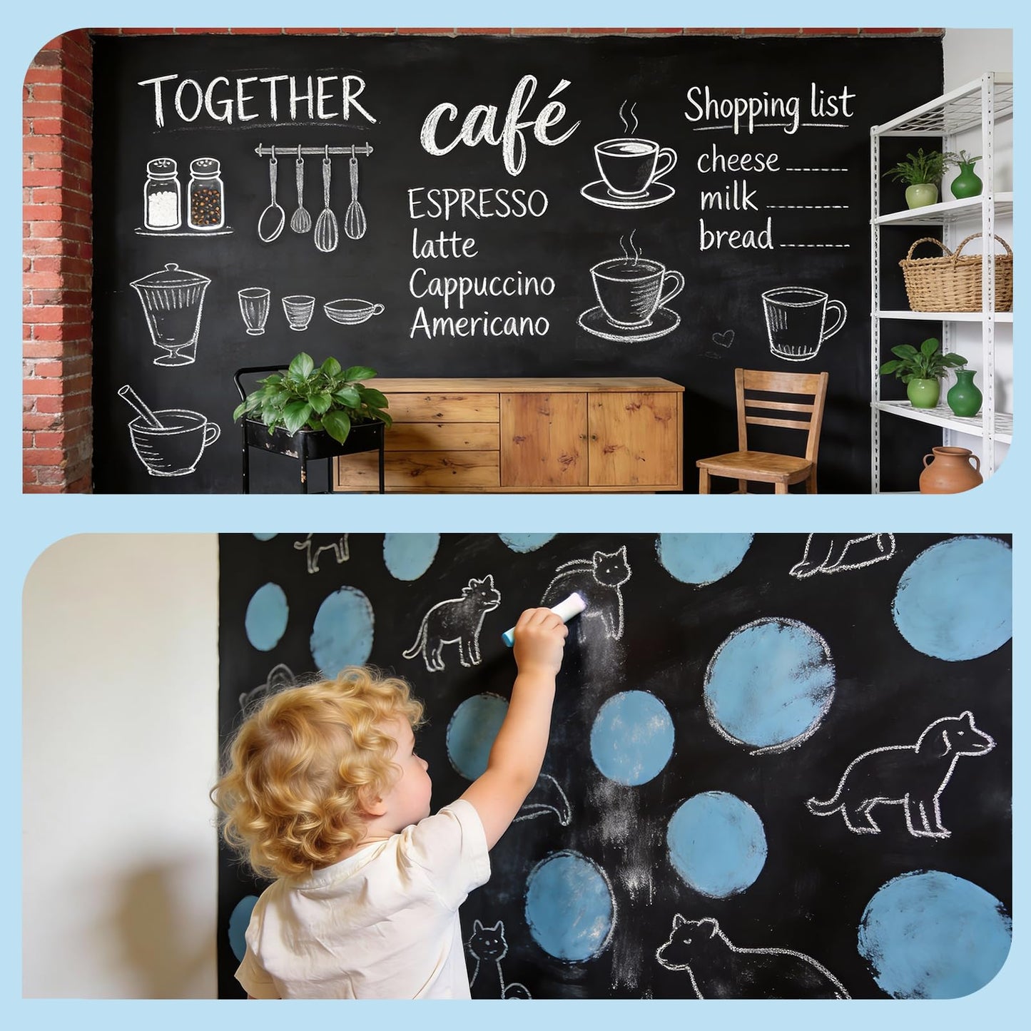 Extra Large Chalkboard Paper Roll Peel and Stick Chalk Board Wallpaper(+5 Chalks) Chalk Paint Contact Paper Blackboard
