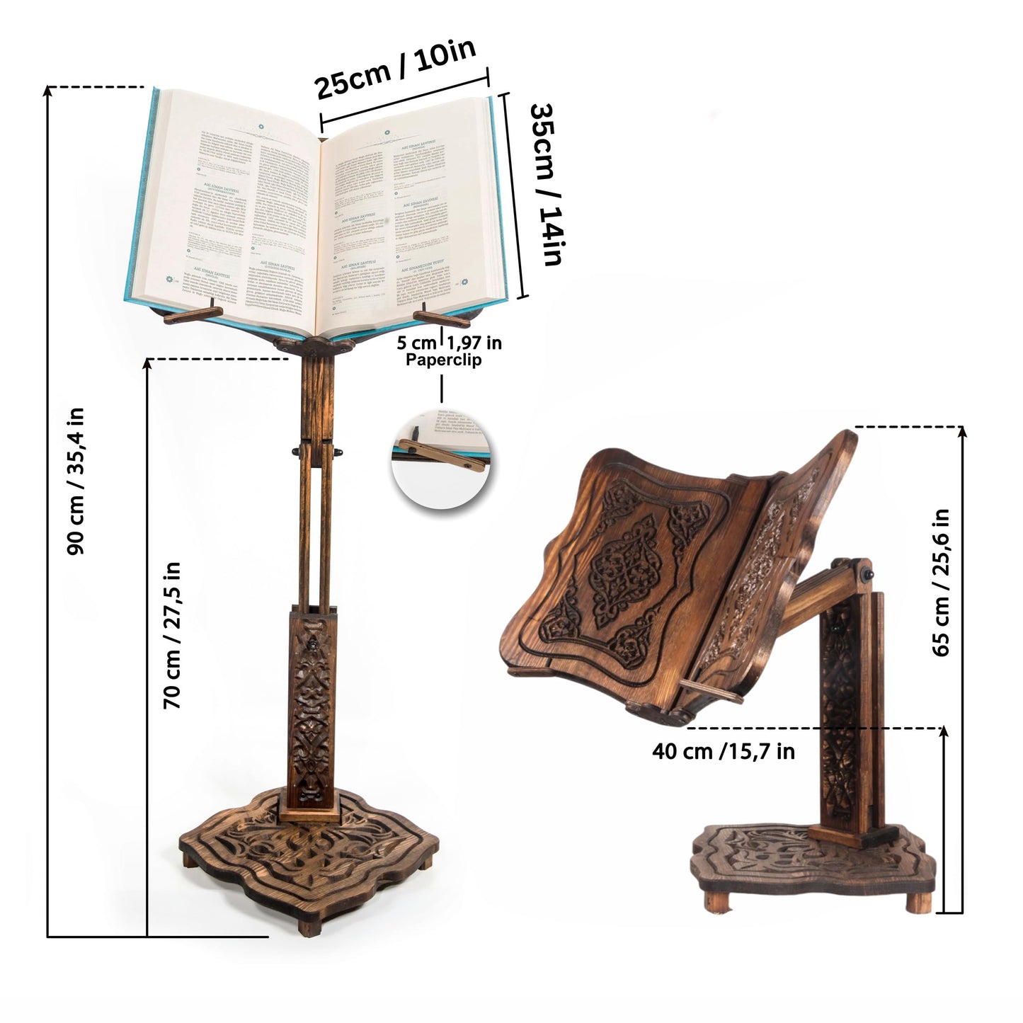 Big Size Adjustable Wooden Book Stand for Heavy Books | Quran, Bible, Dictionary, Cookbook Holder, Multifunctional Huge Bookstand