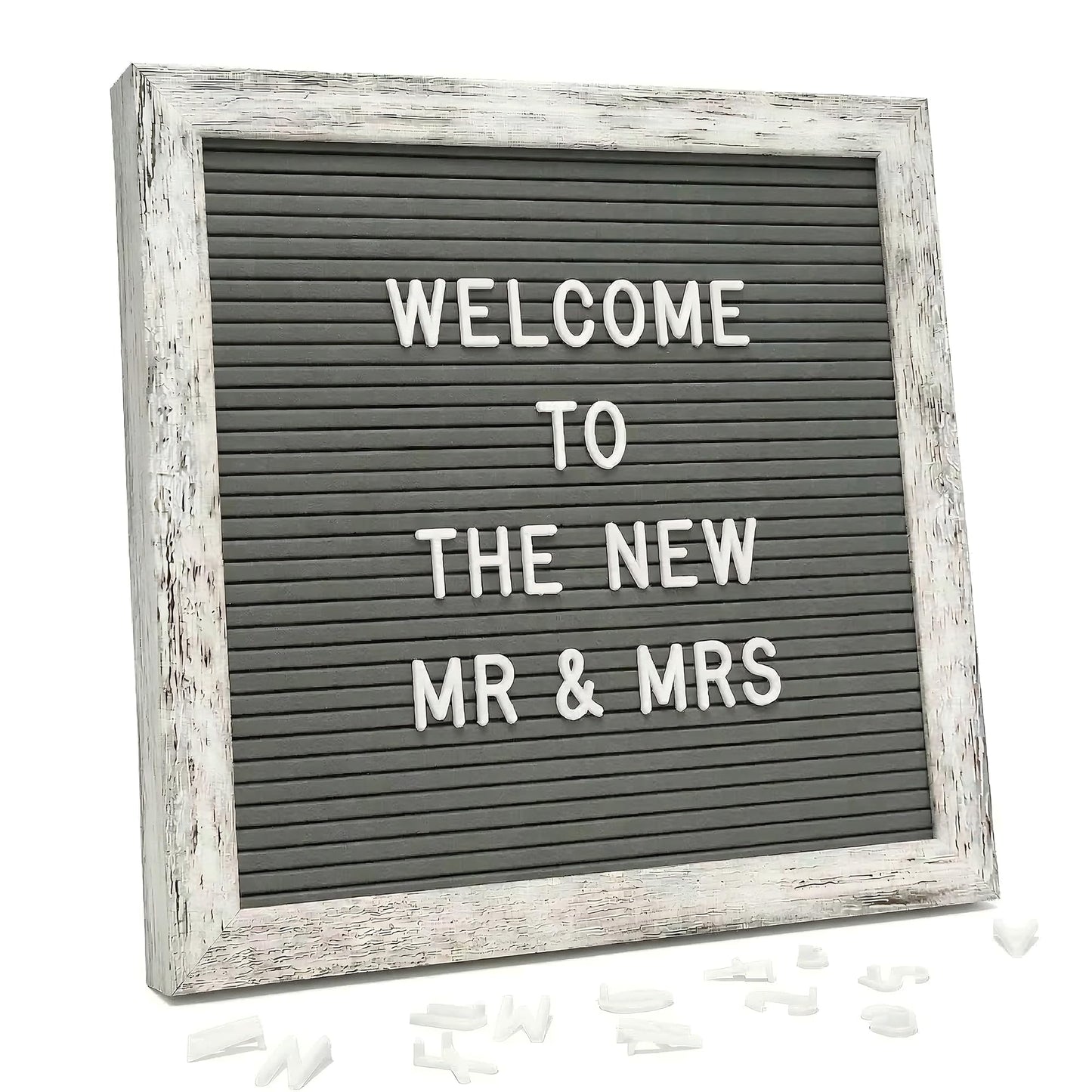 C CRYSTAL LEMON Rustic Gray Felt Letter Board 10x10 Inch, 336 Letters Numbers and Symbols, Changeable Wooden Message Board with Wall Mount and Display Stand