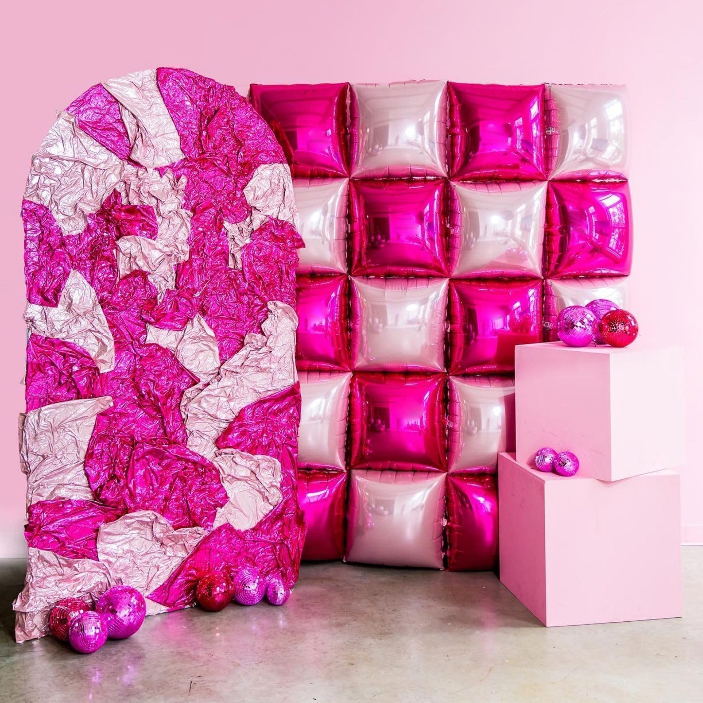 Hot Pink and Rose Double Sided Square Foil Balloons Wall,19 Inches Pink Metallic Foil Balloons Tunnel Arch Kit for Girls Bachelorette,Wedding,Anniversary,Mothers Day Party Background Decorations