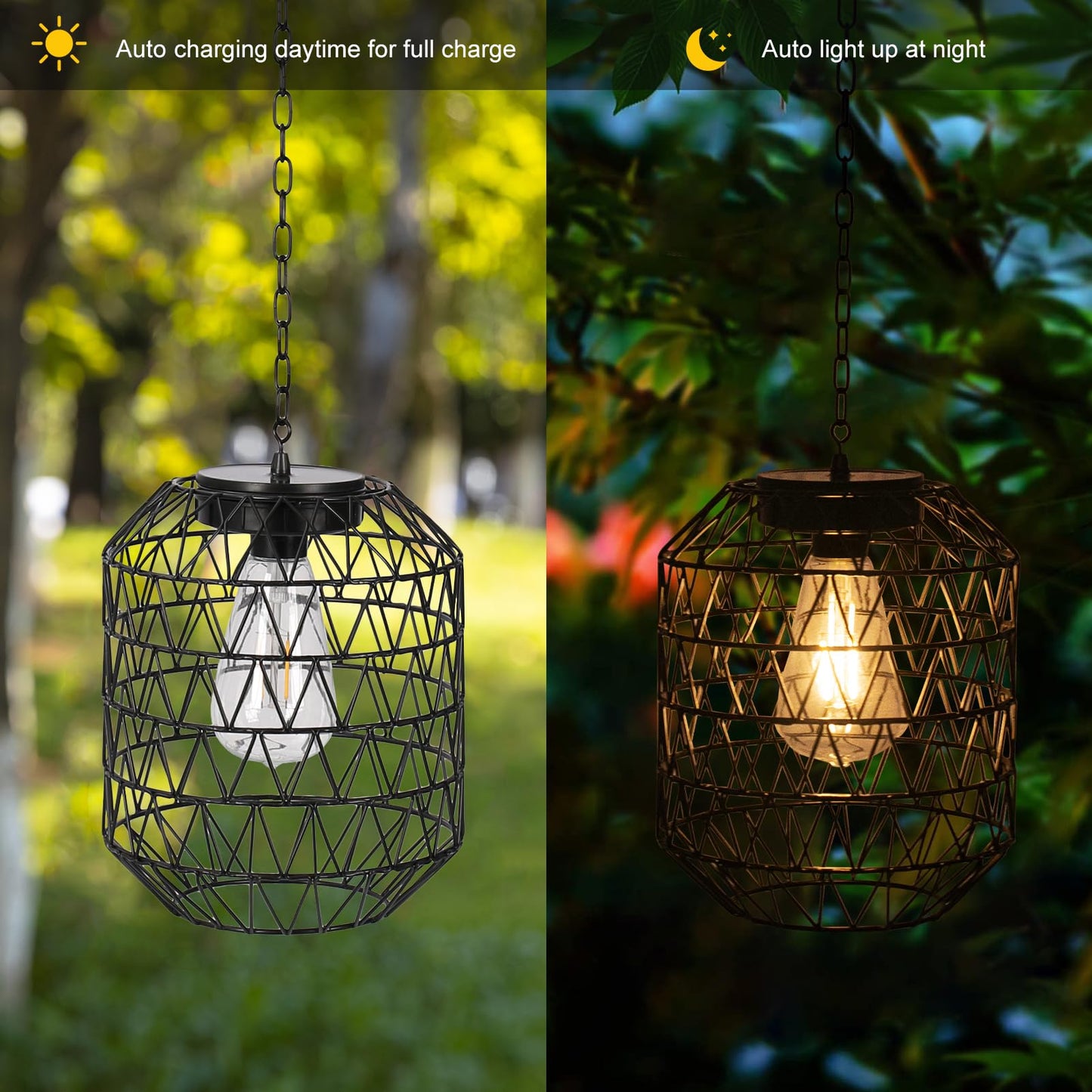 Livinlarge Solar Pendant Light,Outdoor Solar Powered Chandelier Hanging Lantern IP44 Waterproof,Gazebo Lights for Yard Patio Balcony Tree Porch Porch Garden Decor