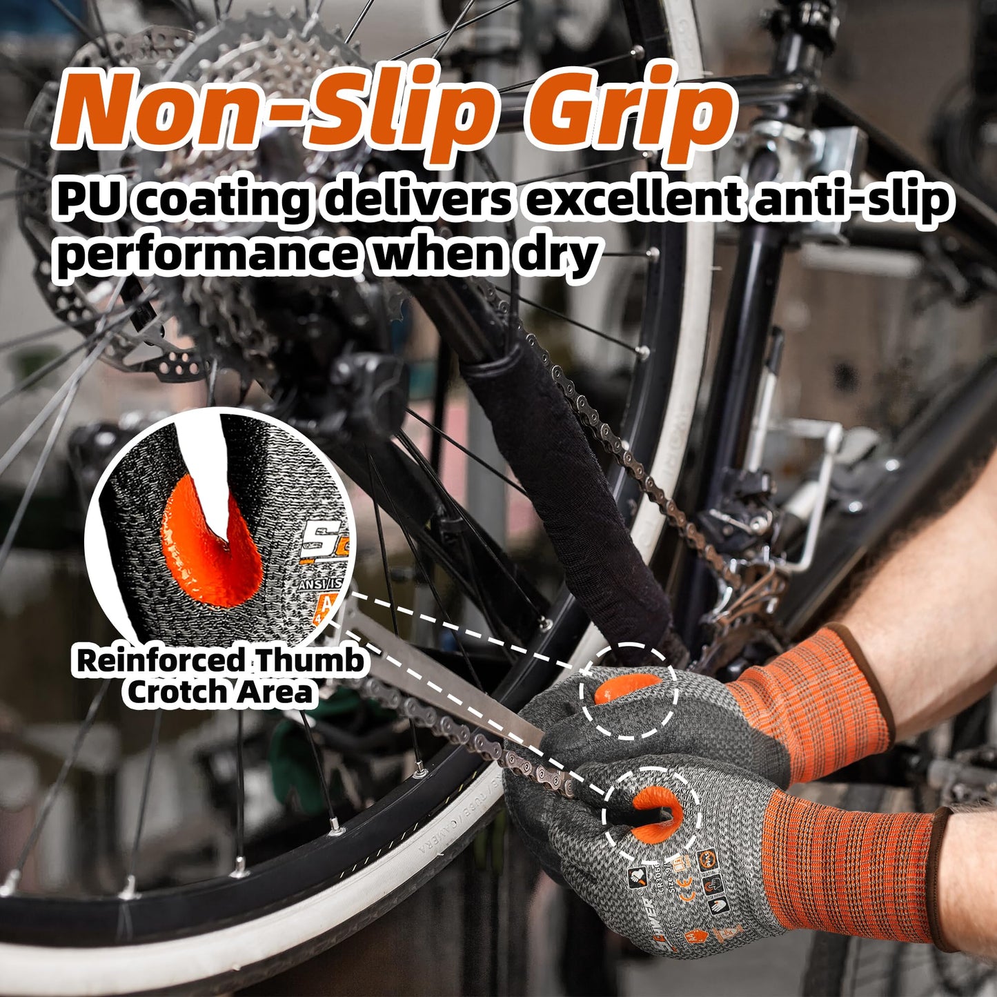 Schwer 12 Pairs Cut Resistant Work Gloves, CR3066 ANSI A4 Cut Proof Gloves with PU Coating, Touch-Screen, Non Slip, Reinforced Thumb, Wire & Fiberglass Free, Durable Working Gloves for Construction, L