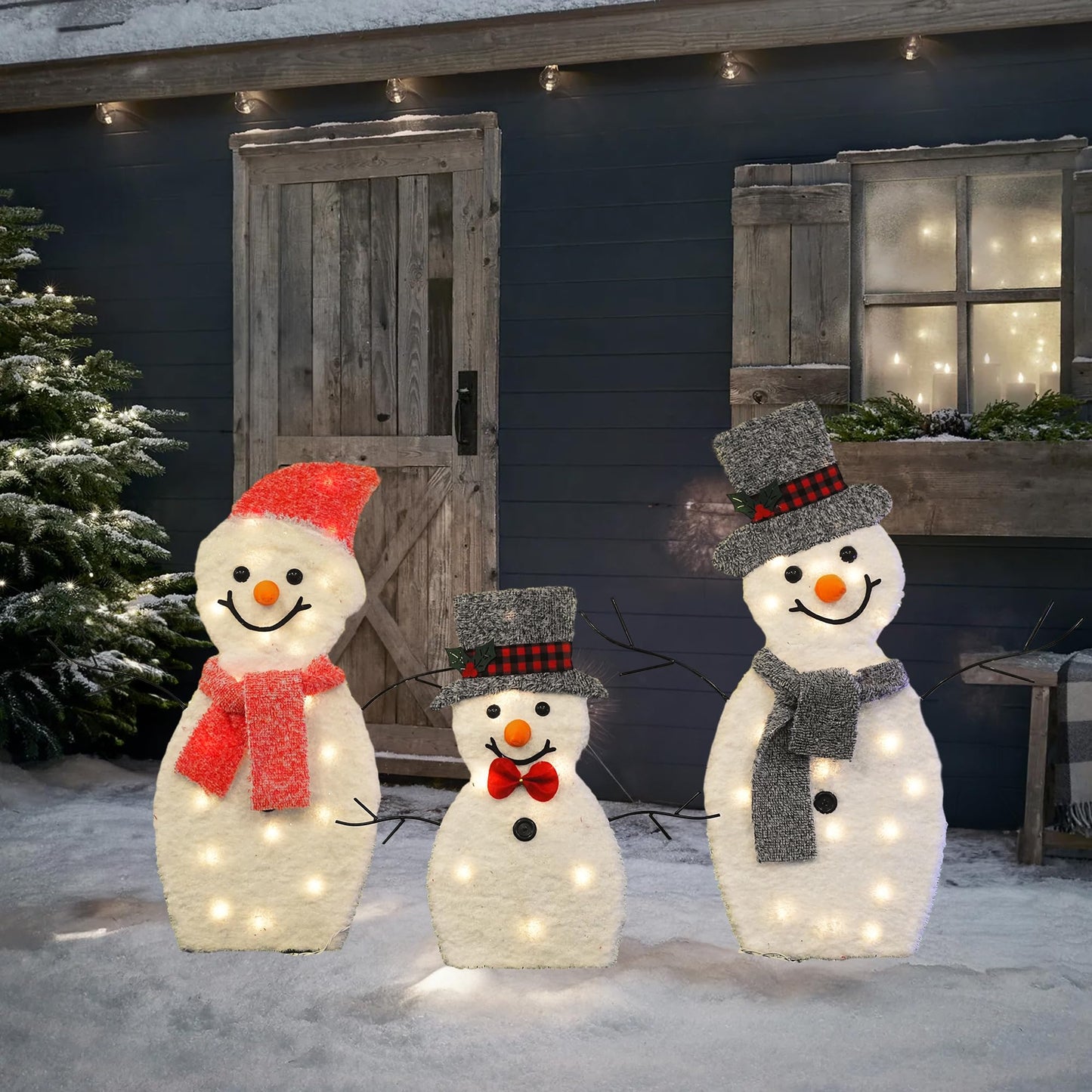 Dazzle Bright Snowman Christmas Decorations, 3-Piece Light Up 2D Snowman Family, 60 L Snowman Waterproof for Indoor or Outdoor Garden Yard Lawn Holiday Party Decor (Plush)