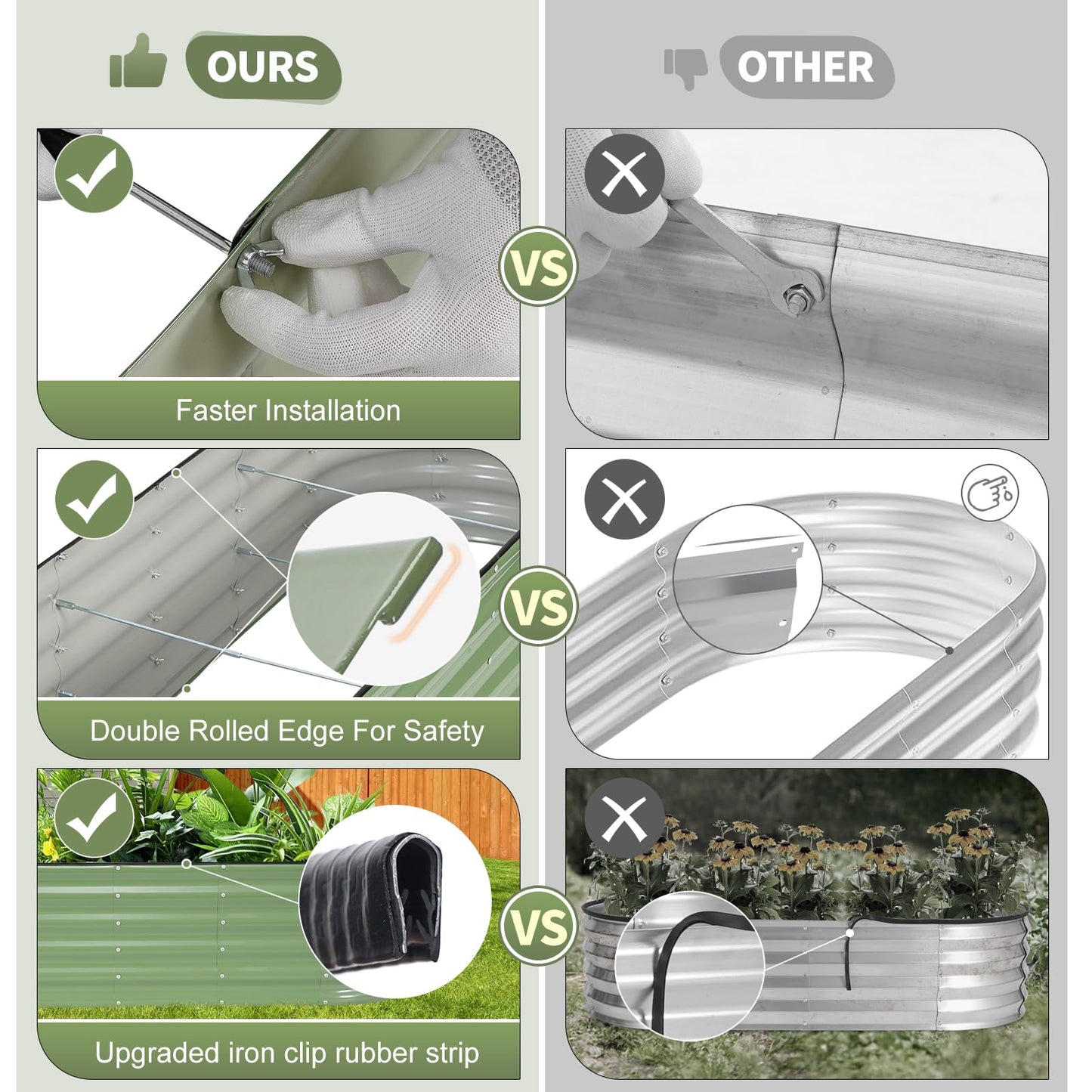 Permade Galvanized Raised Garden Bed Outdoor- 2 Pcs Raised Beds for Gardening| Metal Planter Box, Steel Raised Garden Bed Kit with Gloves for Vegetables, Flower, Herbs (4x2x1.4FT, Green)