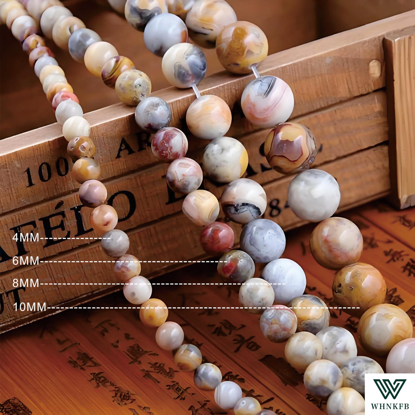 WHNKFB 10mm 50PCS Natural Red Crazy Lace Agate Round Beads, Mexican Fire Banded Loose Stone Beads for Jewelry Making Craft - 6mm 8mm 10mm Options with Free Elastic Cord