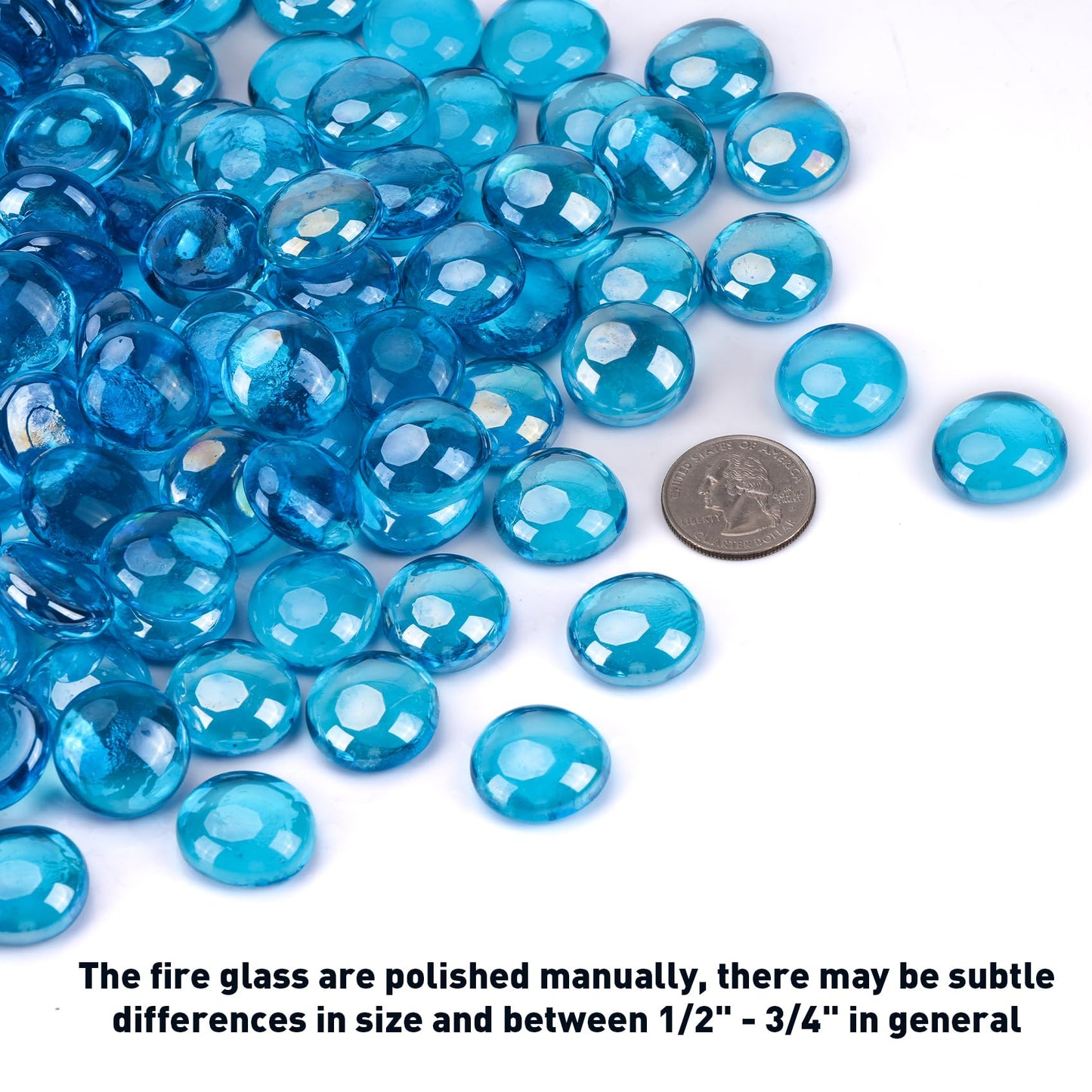 Skyflame 10-Pound Fire Glass Beads for Fire Pit Fireplace, 1/2-Inch Size Caribbean Blue Luster Decorative Blended Fireglass Drops for Landscaping