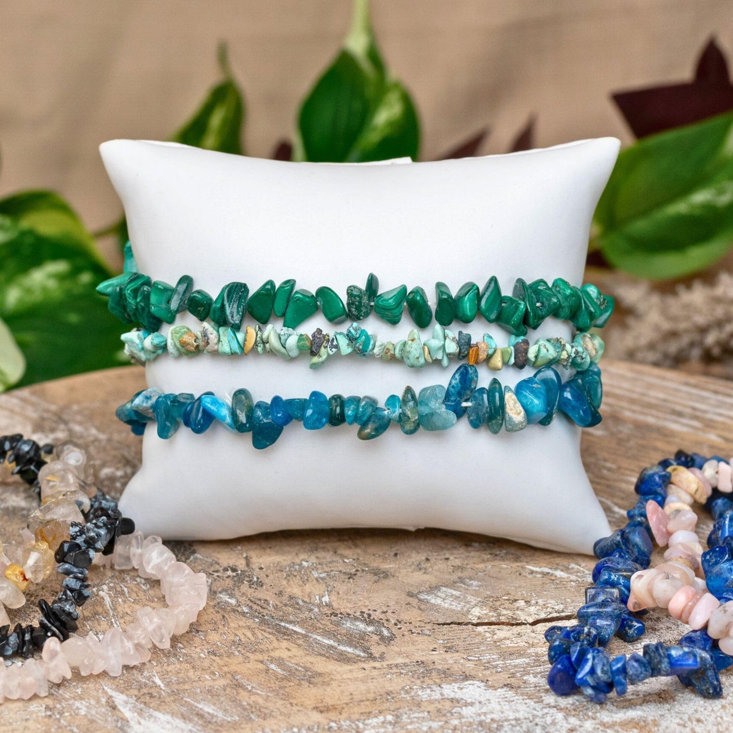 Rose Quartz Natural Gemstone Bracelets, Chakra Crystal Healing Chip Stretch Bracelets, Gemstone Polished Irregular Crystals, Crystal Irregular Chips Beads Stretch Bracelets (Rose Quartz)