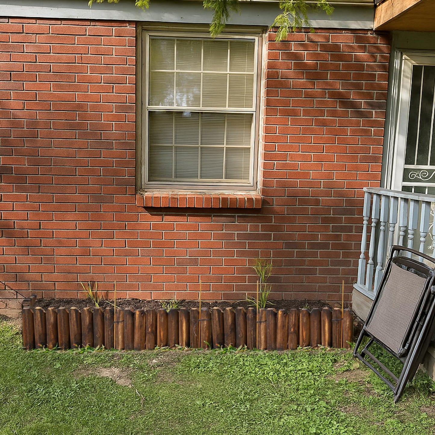Wood Garden Edging for Landscaping – Half-Round Border Fence for Flower Beds， Pathways & Patio， Natural Decorative Wooden Panels for Garden Landscaping， 7.8in H x 4.0 ft L (1 Pack)