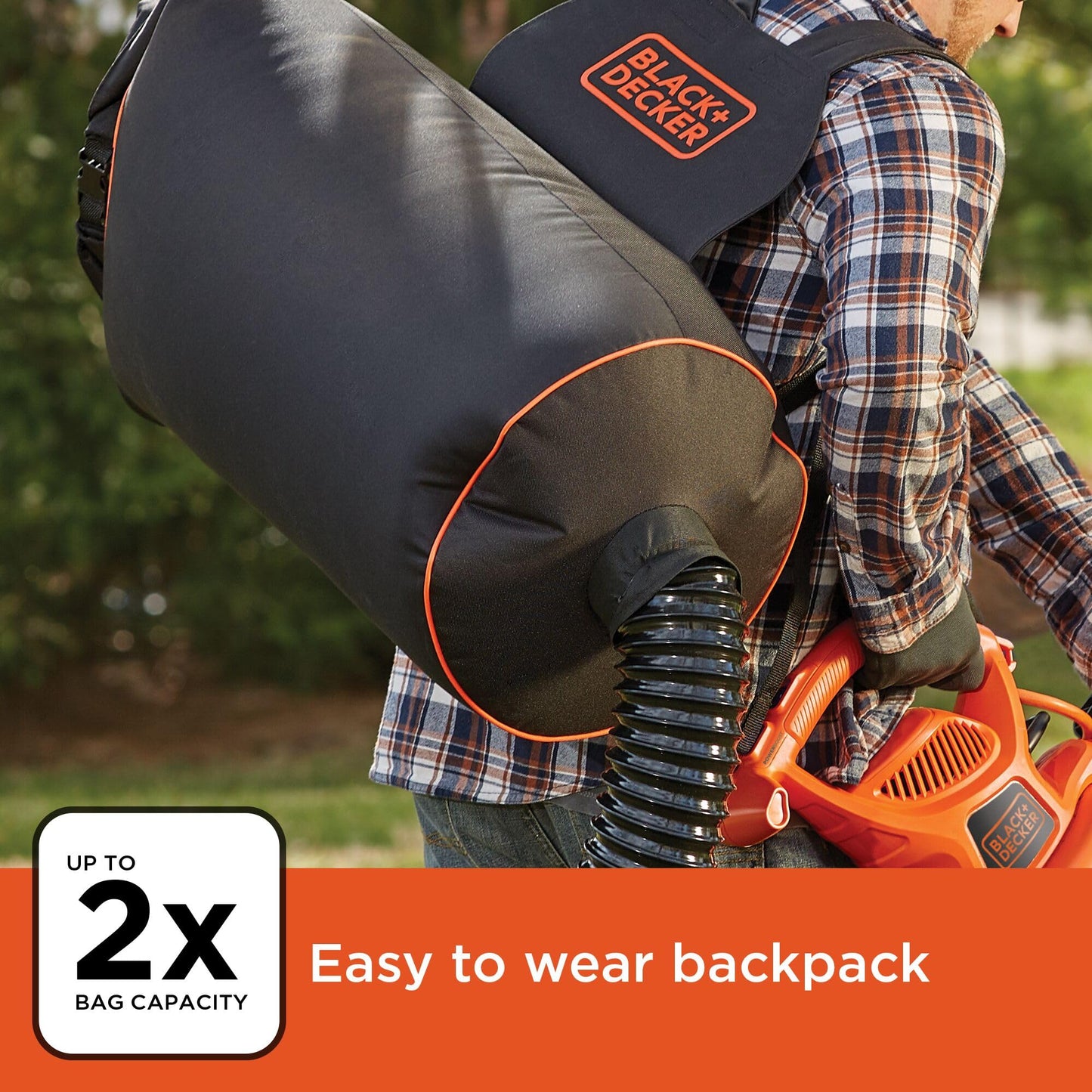 BLACK+DECKER Leaf Blower, Leaf Vacuum and Mulcher 3 in 1, Backpack Blowers for Lawn Care,250 mph Airflow, 400 cfm Delivery Power, Reusable Bag Included, Corded (BEBL7000)