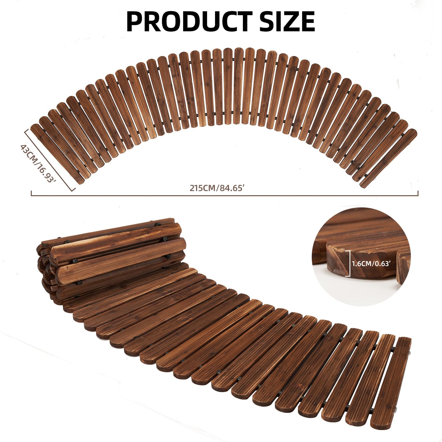 Spurgehom 7FT Wooden Pathway, Roll Out Cedar Curved Walkway, Patio Path Boardwalk Walkways,Weather-Resistant Outdoor Path for Backyard, Beach & Wedding Events