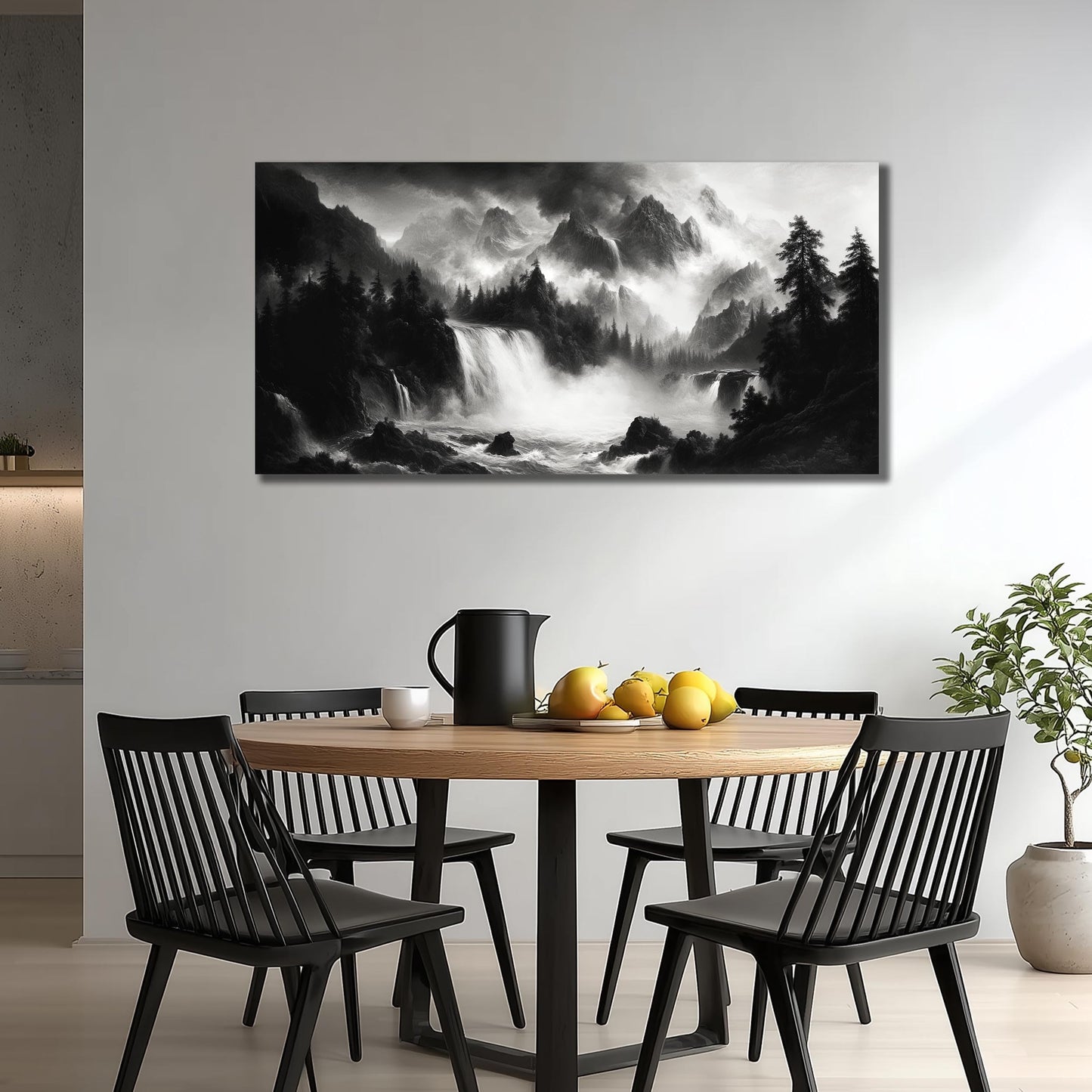 CPKATMT Natural Landscape Wall Decor for Living Room Black and White Mountain Wall Art for Office Large Waterfall Wall Art for Bedroom 29 x 58 Inch