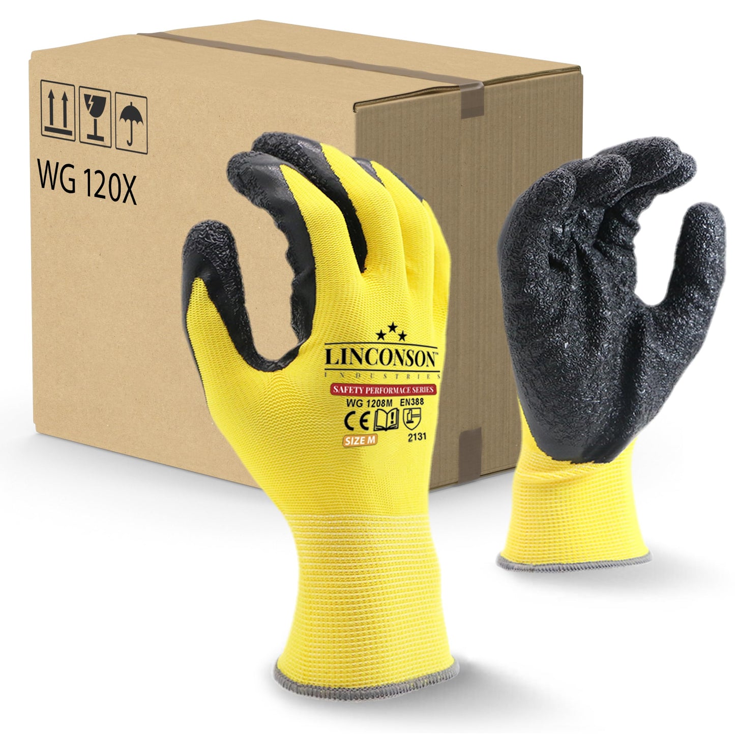 linconson 12 Pack Safety Performance Series Construction Mechanics Wrinkle Latex Work Gloves