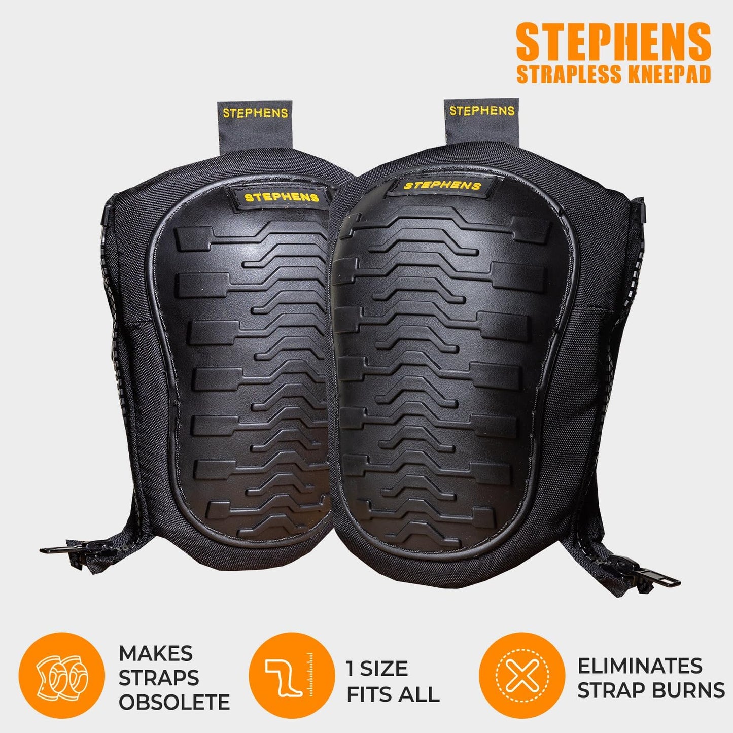 Stephens Strapless Knee Pads for Construction - Heavy Duty Soft Cap Design for Work | Safety Work Gear | Flooring | Roofing | Gardening | Personal Protective Equipment - Cushion Support for Kneeling - Non-Slip Strapless Knee Pad - Eliminate Knee Pain
