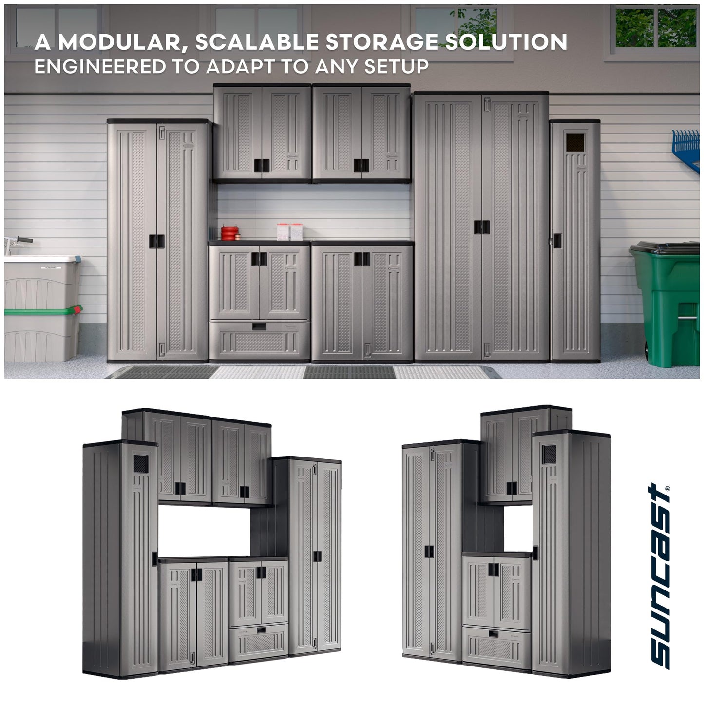 Suncast Tall Storage Cabinet, Platinum Resin Garage Storage Cabinet with Doors & Shelves, Plastic, Lockable, Freestanding Utility Closet for Tools & Supplies, Made in USA