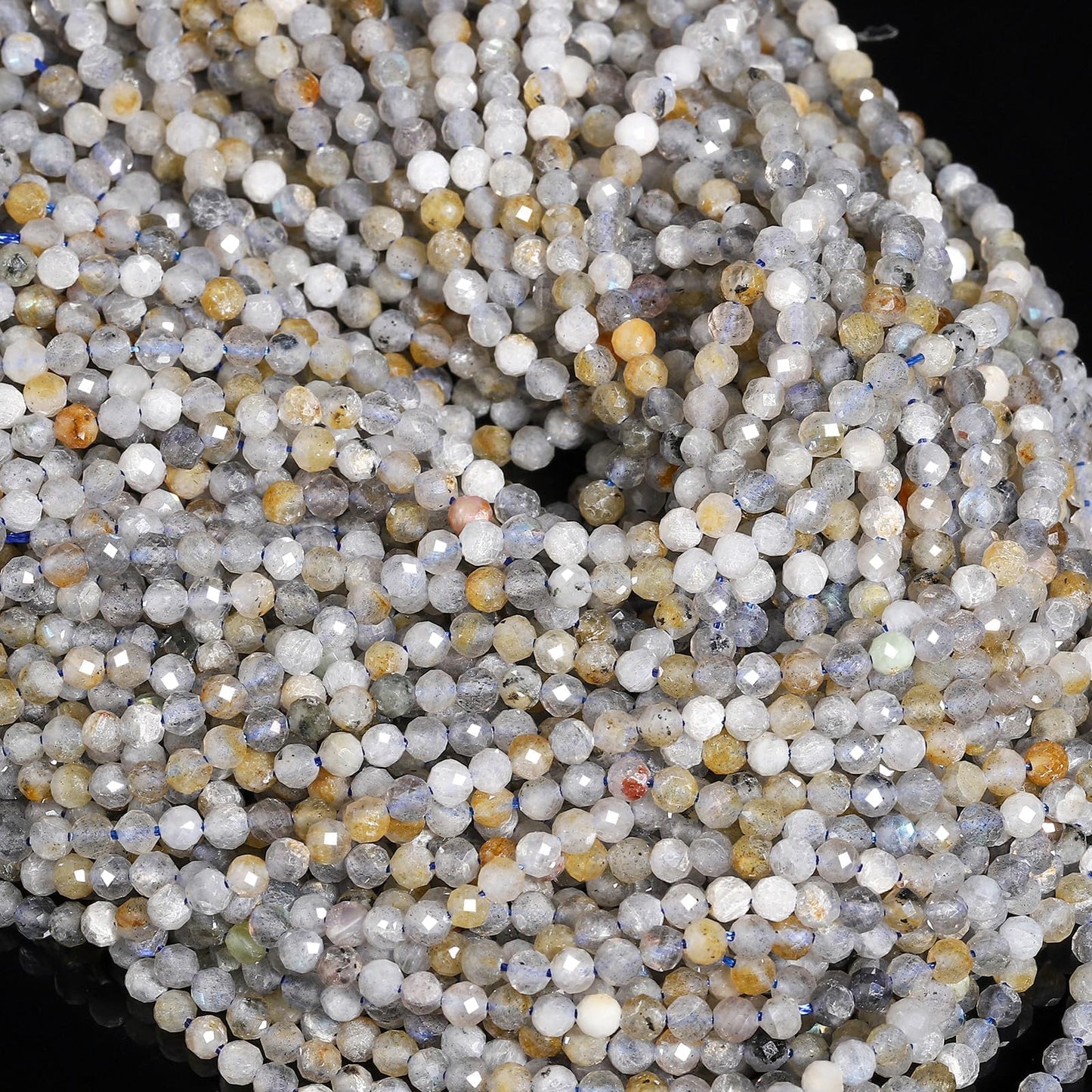 Song Xi 120pcs 3mm Natural Gray Labradorite Gemstone Beads Faceted Round Loose Stone Beads for Jewelry Making