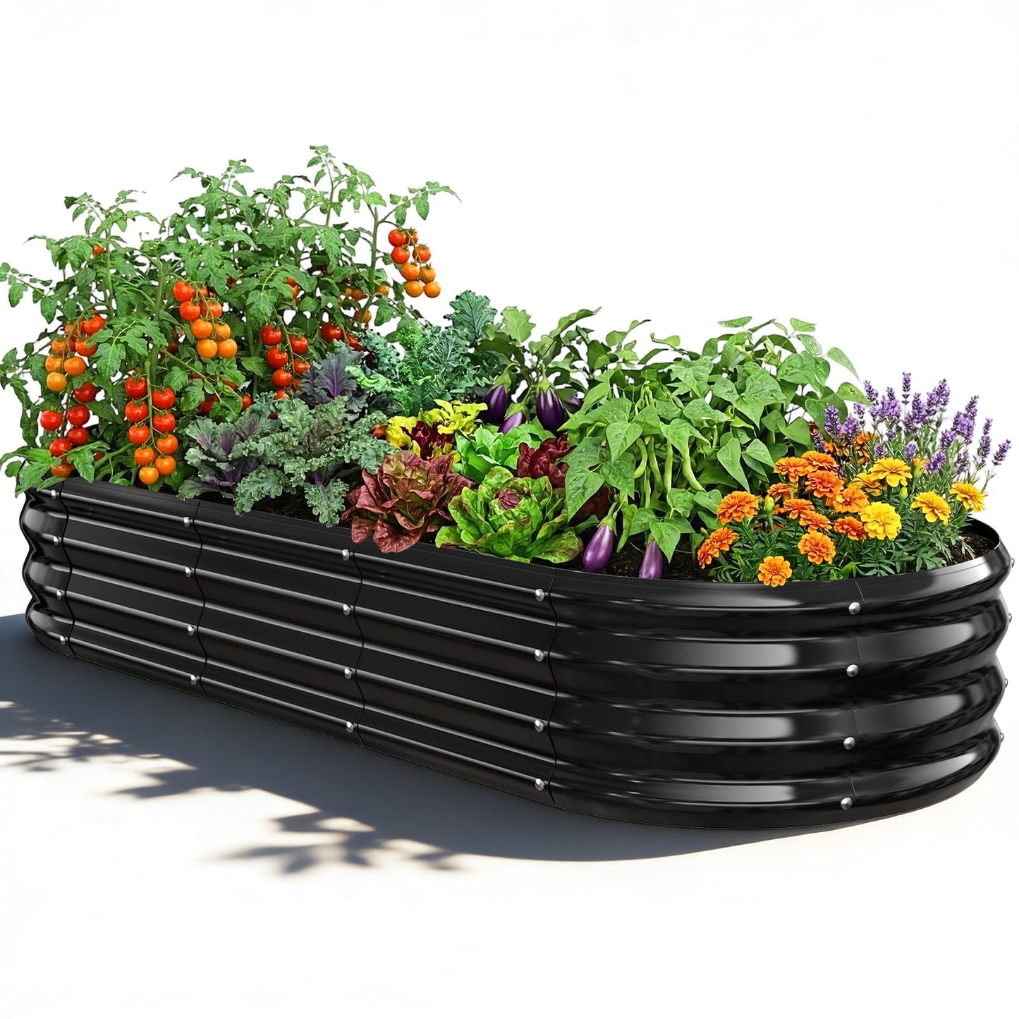 VAMFUTRE Oval Raised Garden Bed, 5 x 2 x 1FT, Galvanized Steel Planter Box with Wave-Shaped Metal Panels Painted for Outdoor Flower,Tree,Herb & Vegetable Garden (Black, 60X24X12 inches)