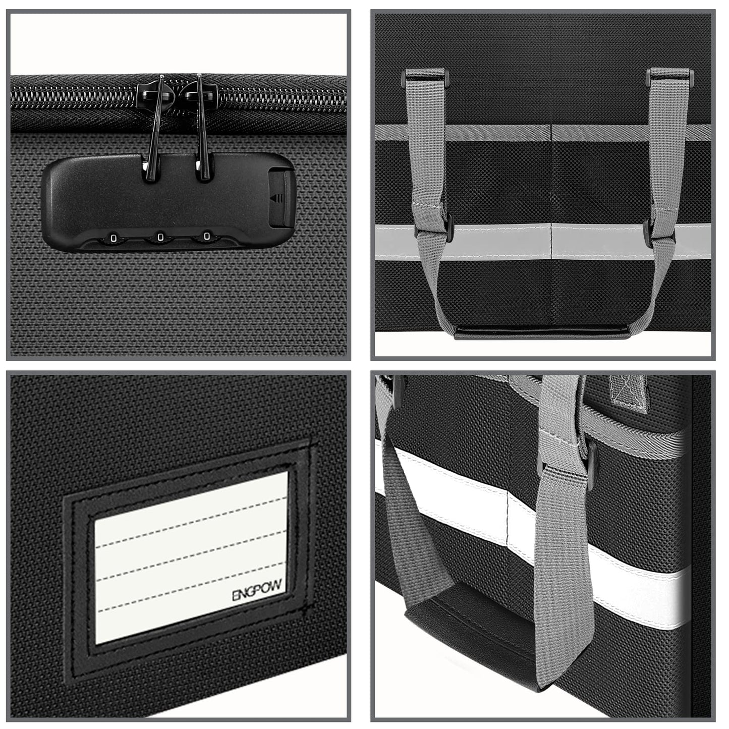 ENGPOW File Box with Lock,Fireproof Document Box with Zipper＆Pockets,Collapsible File Organizer Filing Storage Cabinet with Handle,Portable Home Office Safe for Hanging Letter/Legal Folder,Black