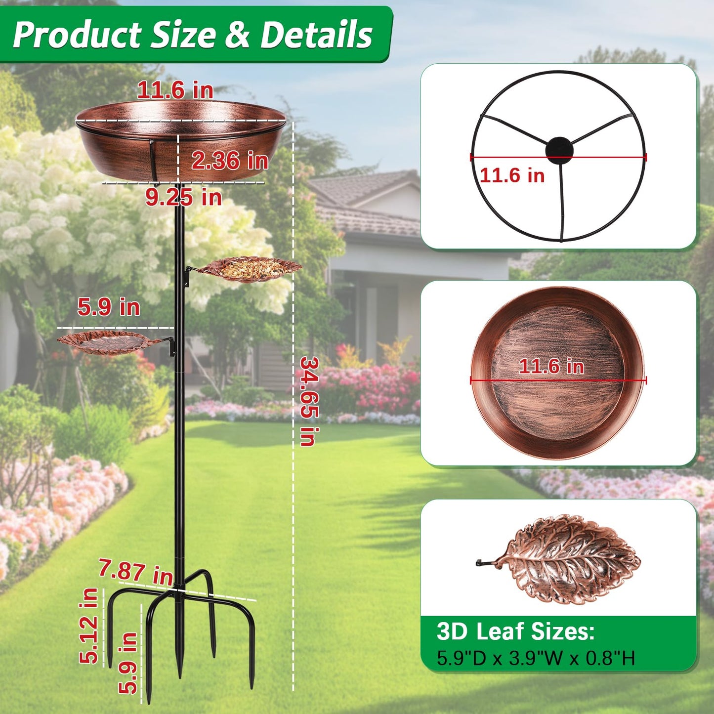 Olpchee Metal Bird Bath for Outdoor - Garden Bird Bath with Removable Bowl Heavy-Duty Base, Winter Birdbath Feeder Rust-Proof Birdbaths for Garden Yard Lawn Decor, Easy to Install(Bronze)