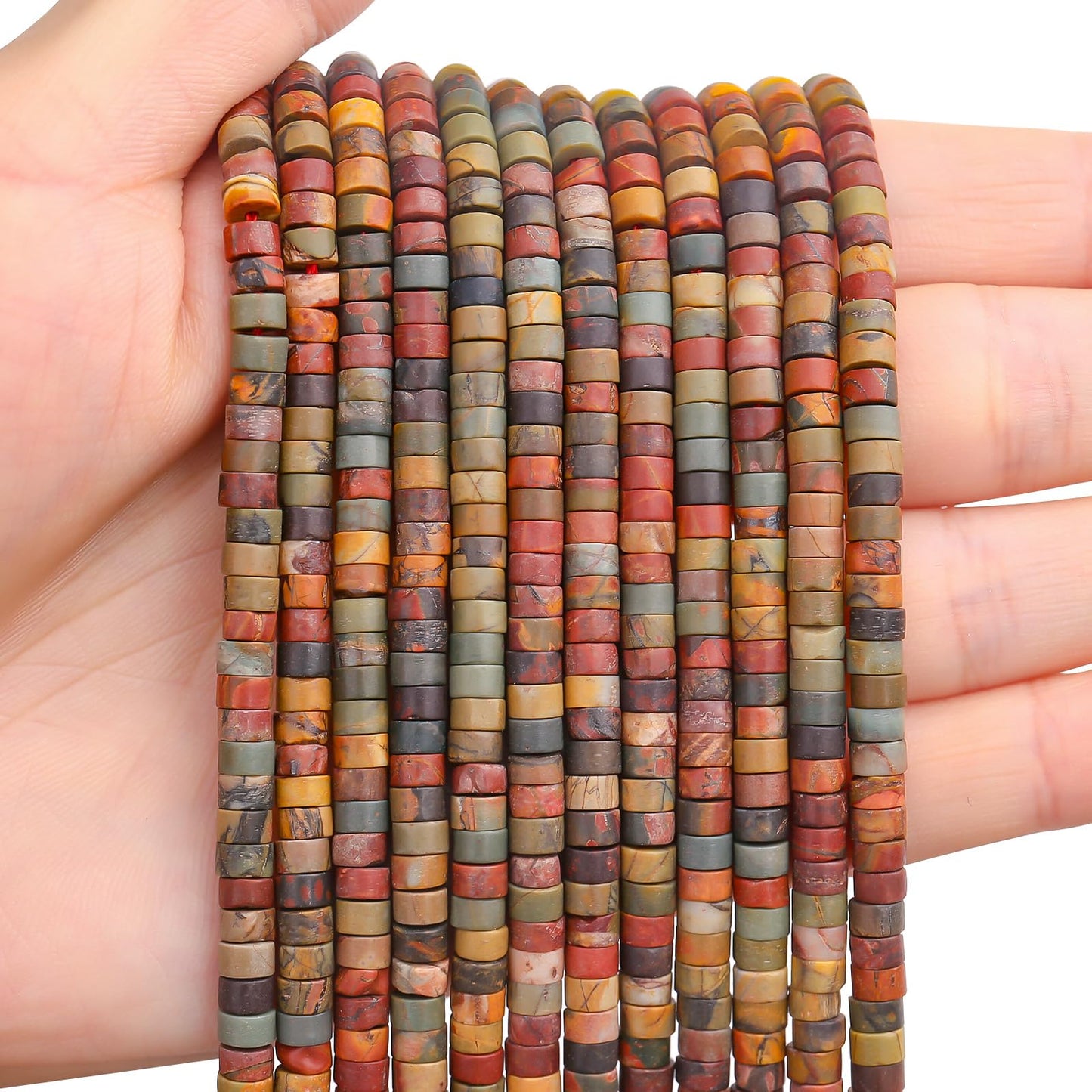 BONNY BOXX 150PCs Natural Picasso Red Turquoise Spacer Beads, Loose Semi Precious Flat Round Gemstone Heishi Disc Stone Beads for Beading Jewelry Making 4mm*2mm