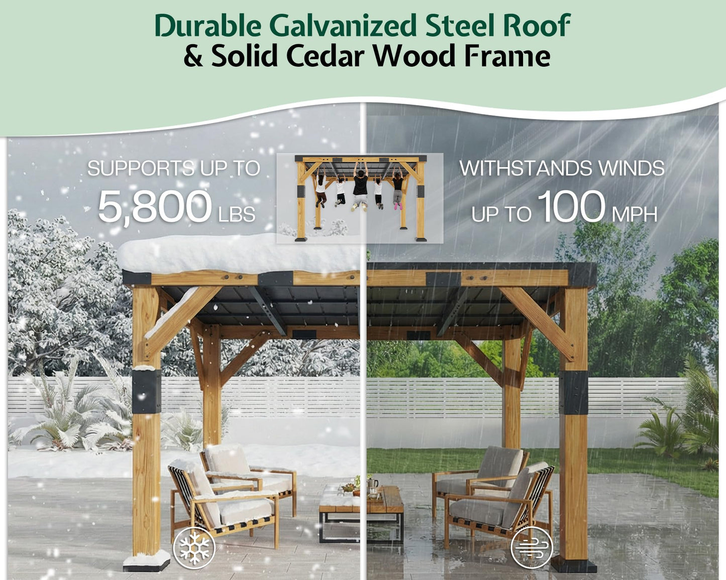Jocisland 10' x 12' Cedar Wood Gazebo with Sloped Galvanized Steel Roof, Hardtop Gazebo Pavilion with Durable, Rot-Resistant Construction, Permanent Outdoor Pergola for Backyard, Garden & Deck