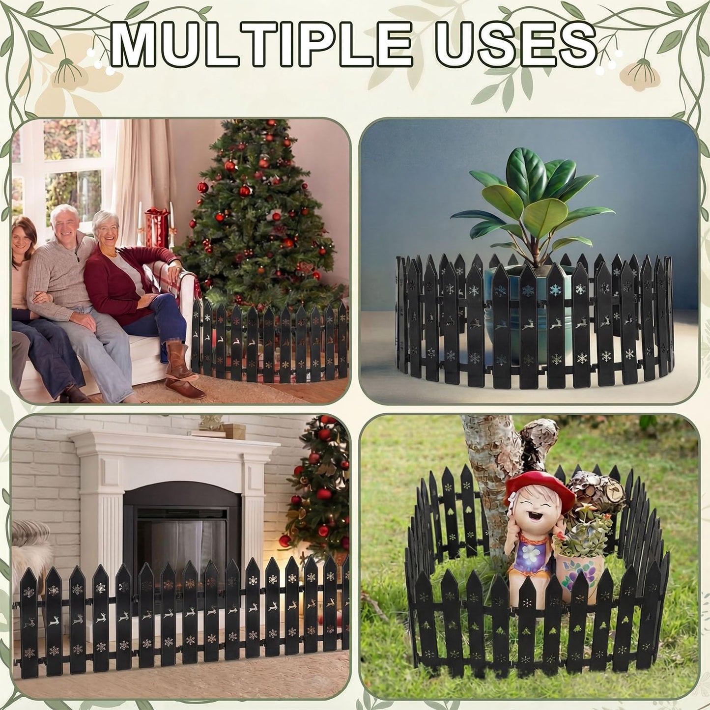 Anglechic 48 Pcs Garden Fence Edging Plastic Picket Barrier Decorative 12 Inch Total Plastic Picket Fence Border for Flower Beds Lawn Edging Landscape Guard for Yard Path Small Animal(Black)