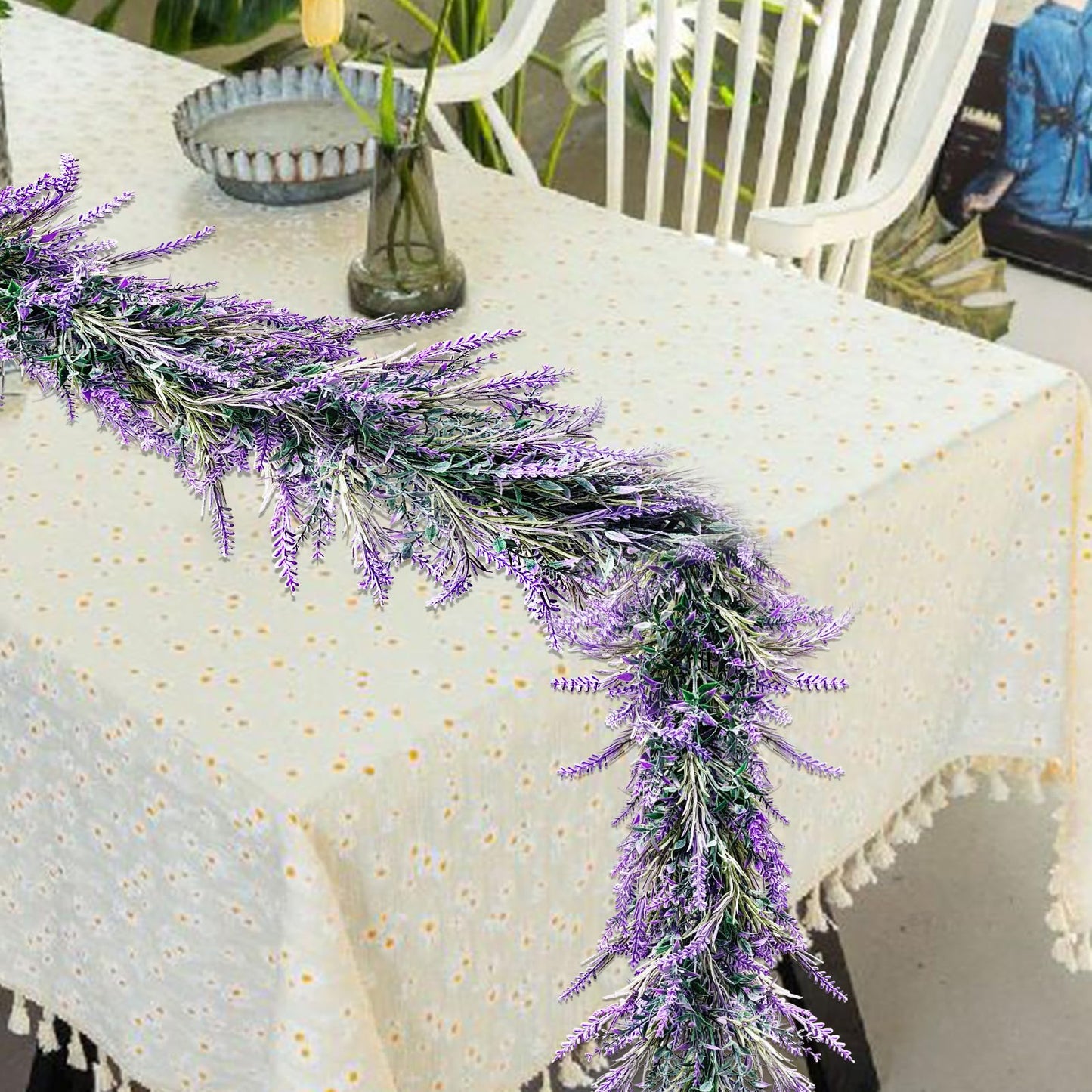 6Ft Lavender Purple Artificial Garland All Year Lavender for Wedding Mantle Spring Summer Garland Indoor Outdoor Home Farmhouse Party Stair Table Window Home Decoration