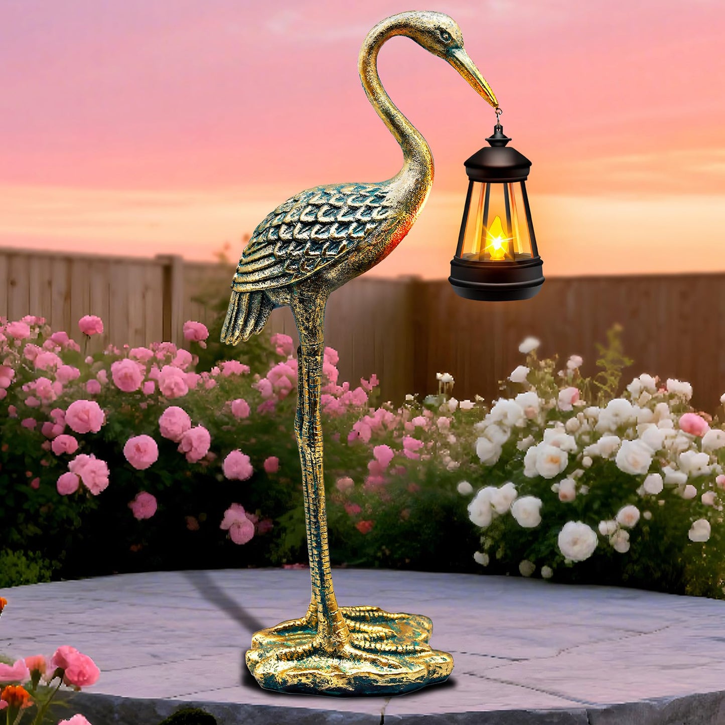 Solar Garden Statue Crane Figurine, Outdoor Hanging Solar Lanterns, 17.7 Inch Blue Heron Sculpture Statue for Patio Yard Porch, Garden Decor for Outside Birthday Gifts for Mom, Women Mother's Day