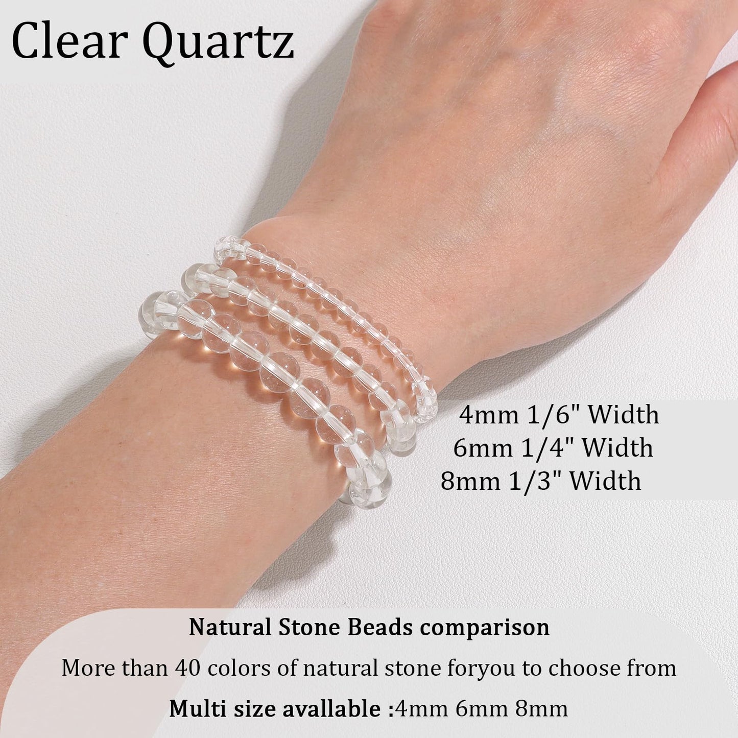 Vinswet Healing Crystal Bracelets for Women Men 8mm Clear Quartz Natural Stone Beaded Stretch Bracelet Handmade Gemstone Reiki Spiritual Jewelry Gifts