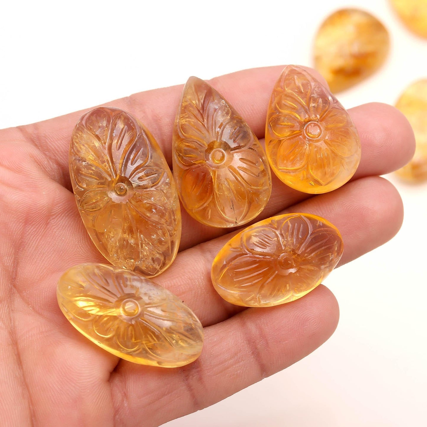 TGH Natural Citrine Gemstones Carving Wholesale Cabochons Lot, Jewelry Making Loose Gemstone, Polished Gems, DIY, Wire Wrapping, Reiki, Wikka, Healing Crystals, Bulk Gemstone Deal, Pack Of 3