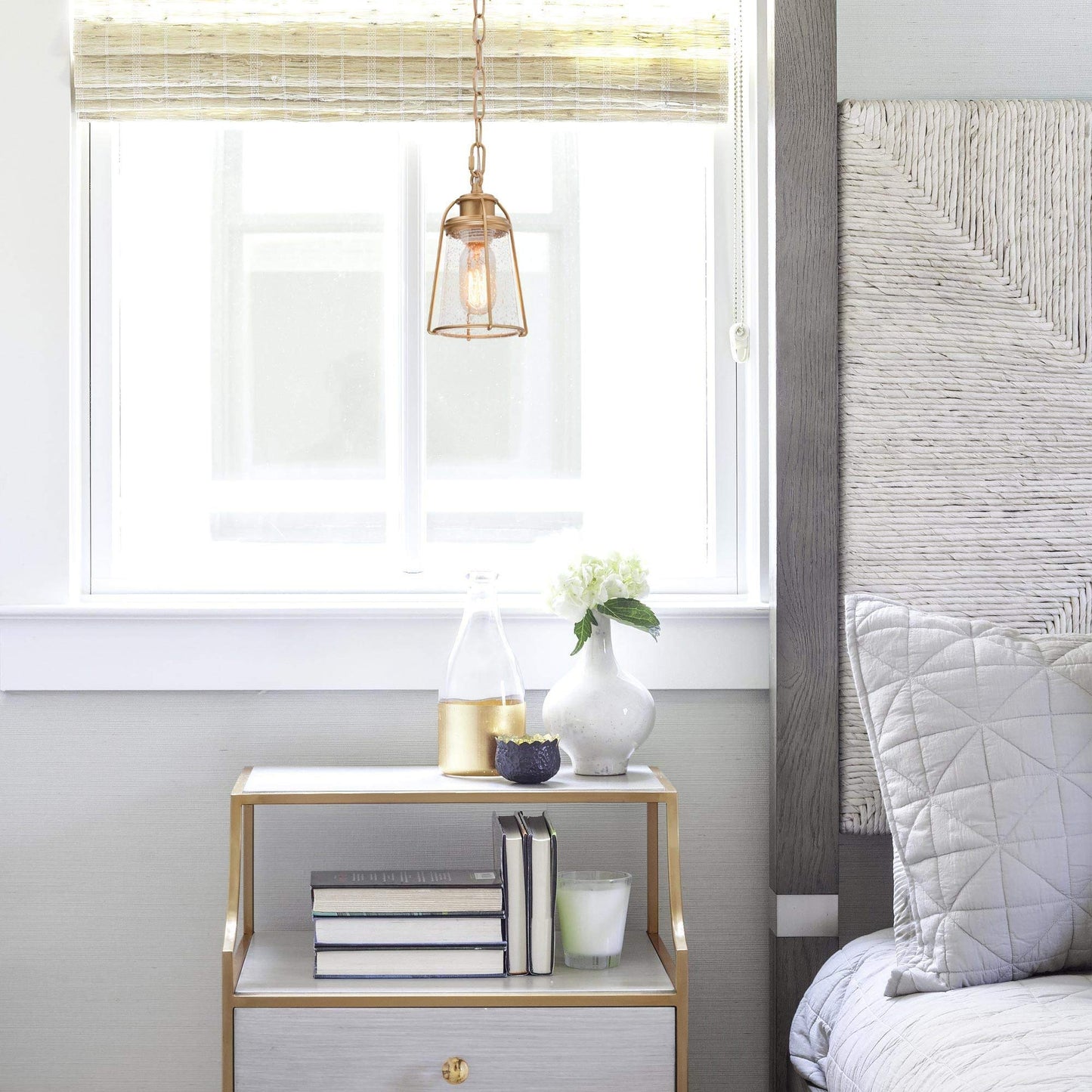 KSANA Gold Pendant Lighting, Mini Modern Hanging Light Fixture with Seeded Glass Shade for Kitchen Island, Foyer, Hallway, Bedroom and Entryway